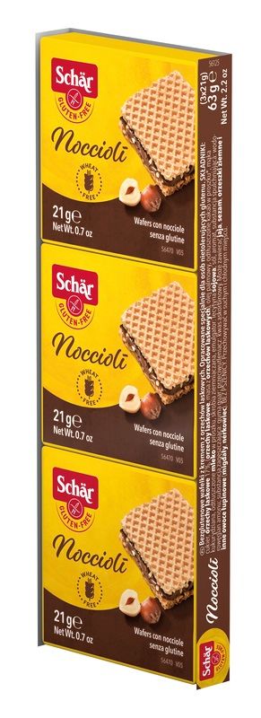 image - 920917162 - Snack senza glutine composto da tre wafer alle nocciole da 21 g ciascuno, ideali per una pausa dolce e pratica. - 7871819_1.jpg