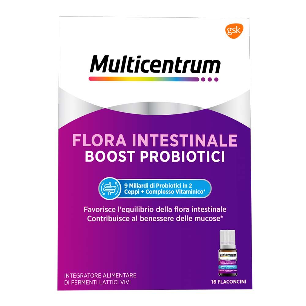 Multicentrum Flora Intestinale Boost Probiotici Integratore Fermenti Lattici Intestino 16 Flaconcini