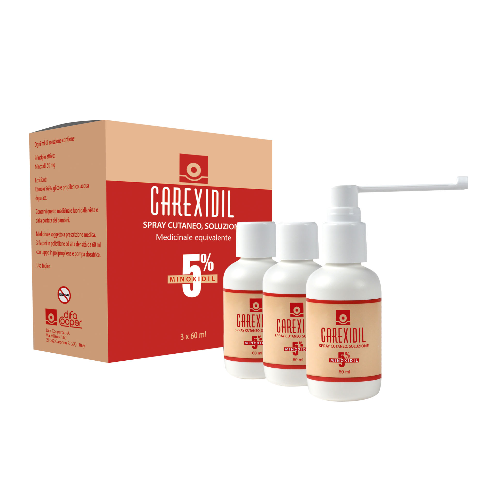 Carexidil Spray Cutaneo 5% Trattamento rinforzante Capelli 3 X 60ml