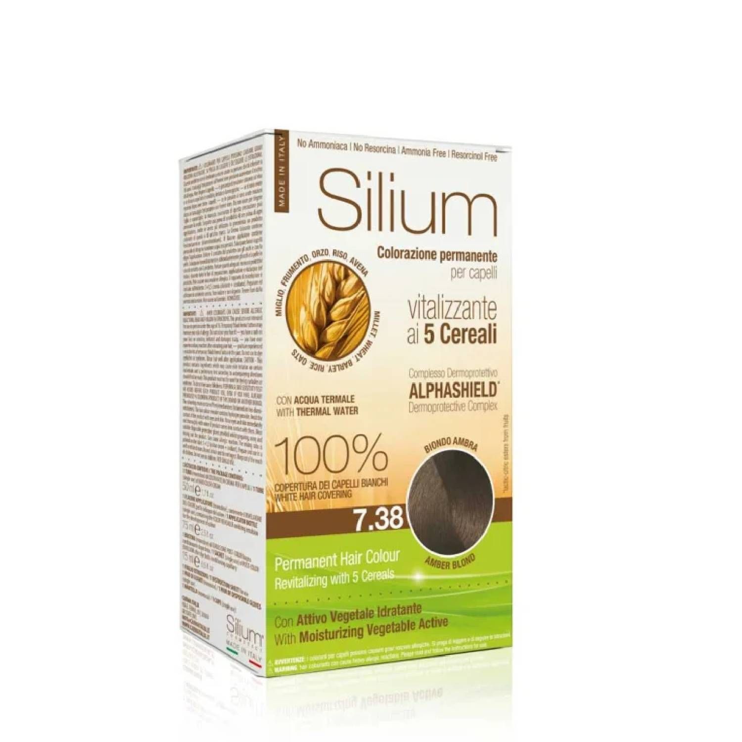 Silium Colorazione Permanente Capelli Biondo Ambra 7.38