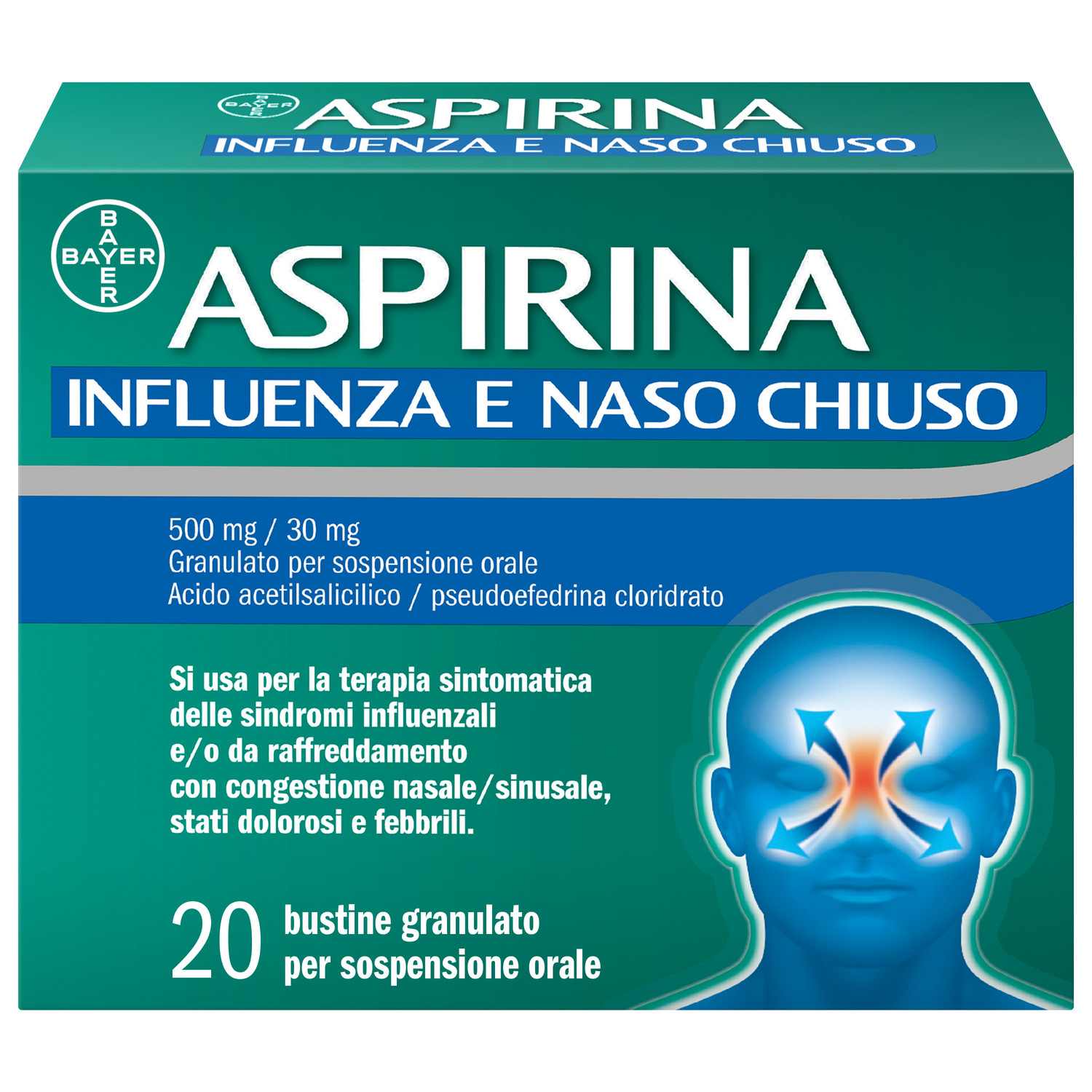 Aspirina Influenza E Naso Chiuso Antidolorifico Antinfiammatorio Decongestionante 20 Buste