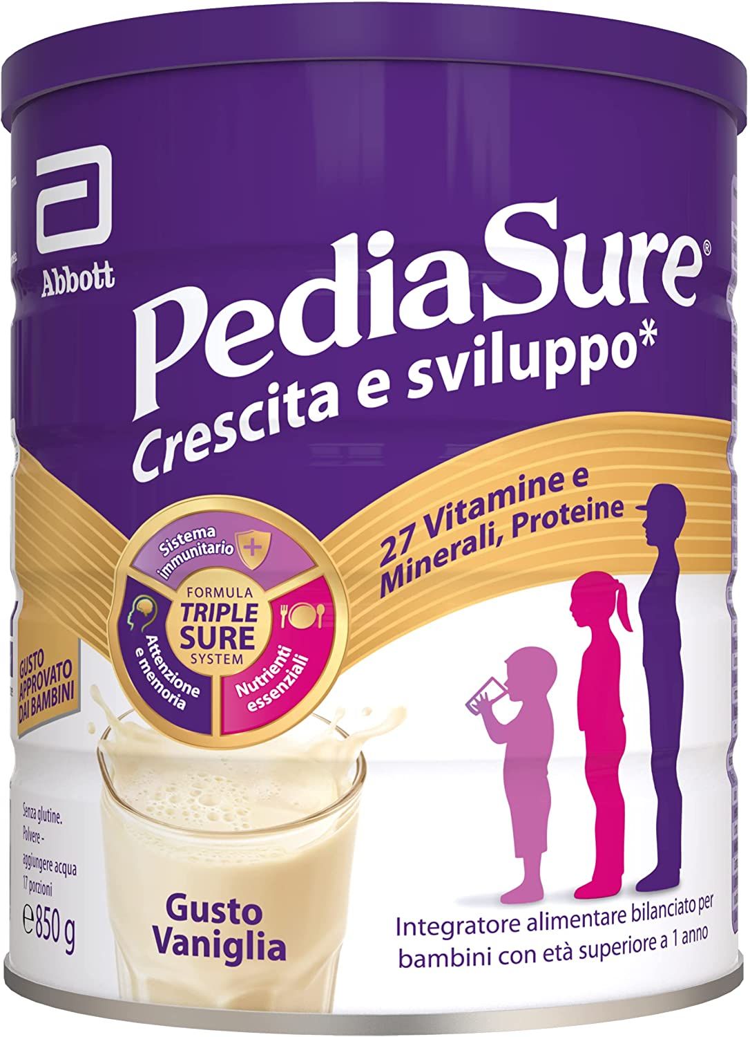 Pediasure Crescita E Sviluppo Integratore Per Bambini multivitamine Con 27 Vitamine E Minerali Vaniglia 850g