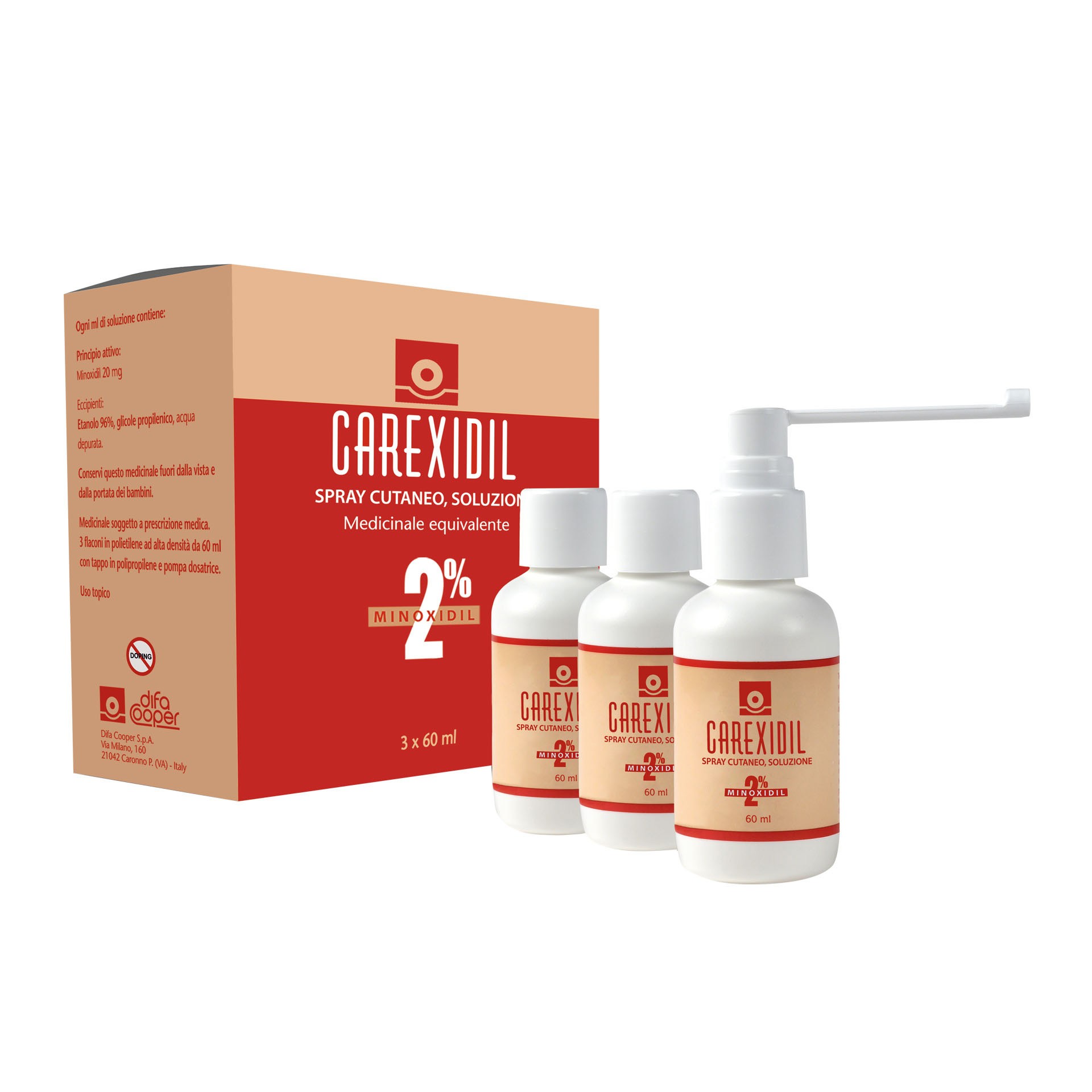 Carexidil Soluzione Cutanea 2% Trattamento Alopecia 3 X 60ml