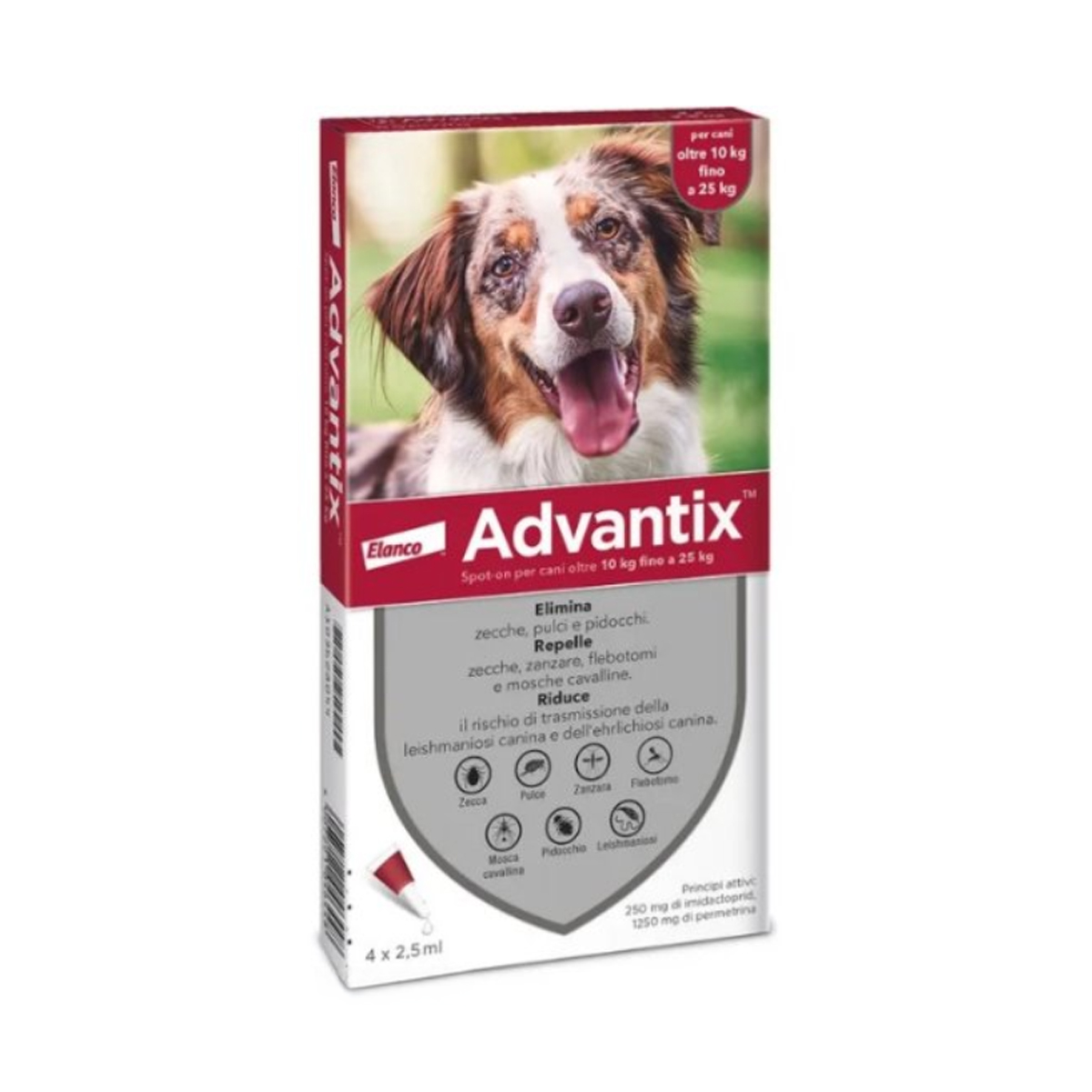 image - 103628044 - ADVANTIX SPOT ON*soluz 4 pipette 2,5 ml 250 mg + 1.250 mg cani da 10 a 25 Kg - 1085240_1.jpg