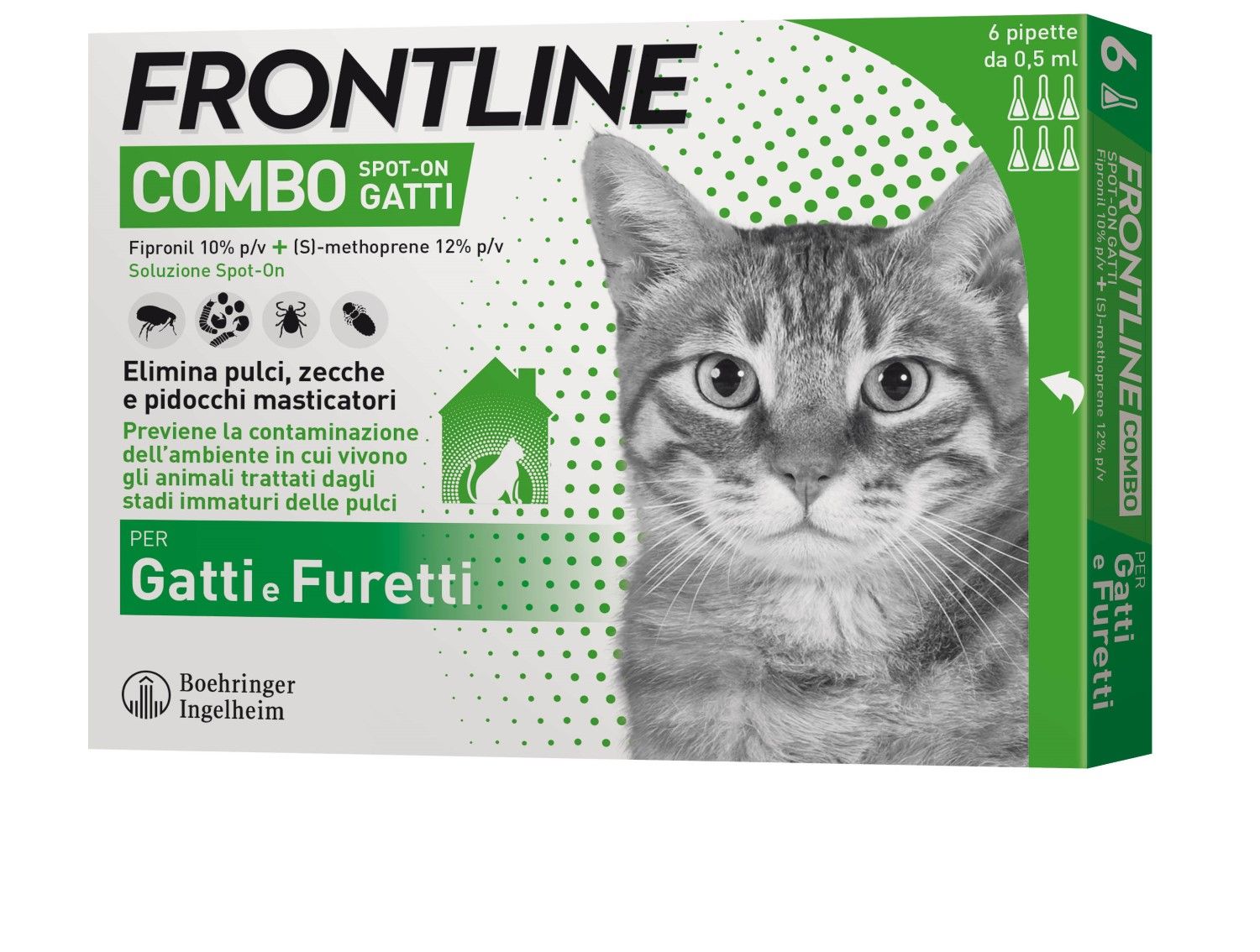 Frontline Combo Spot On Gatti Furetti Soluzione 6 Pipette 0,5ml 50mg+60mg