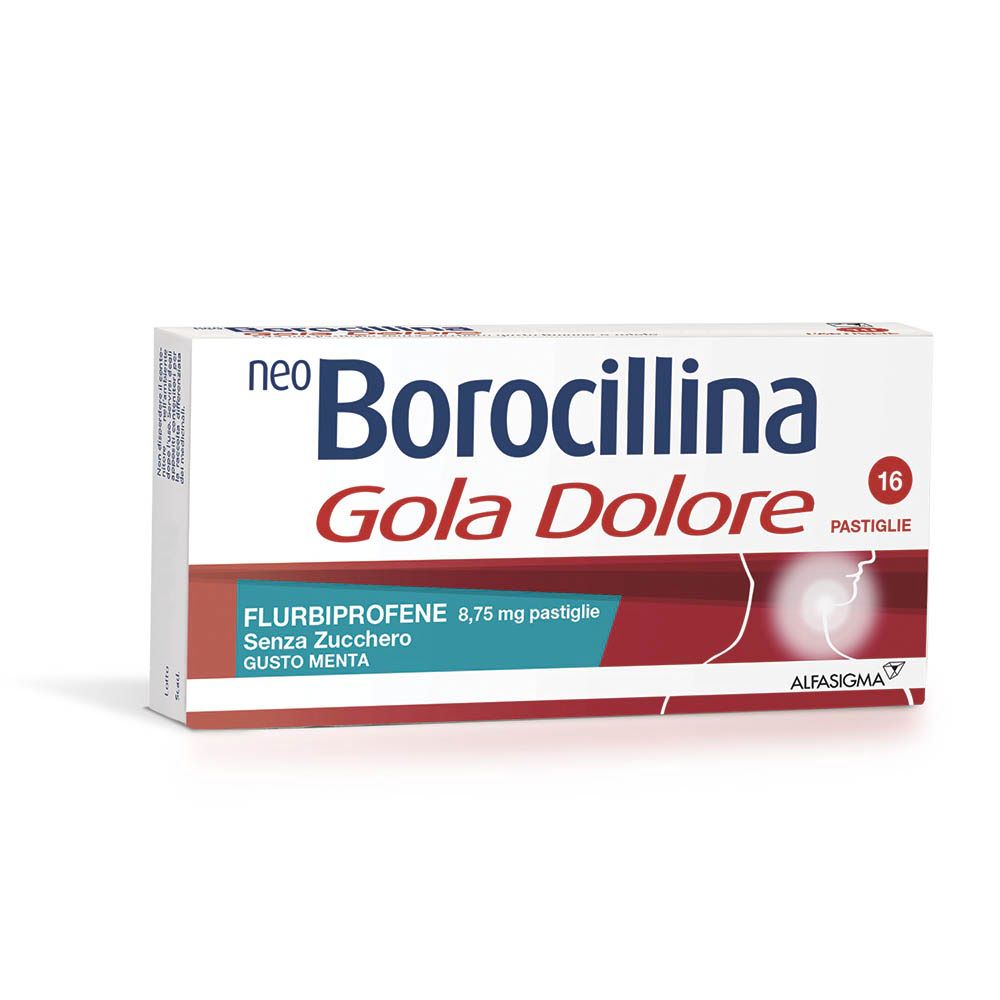 Neoborocillina Gola Dolore Gusto Menta Senza Zucchero Trattamento Mal Di Gola 16 Pastiglie