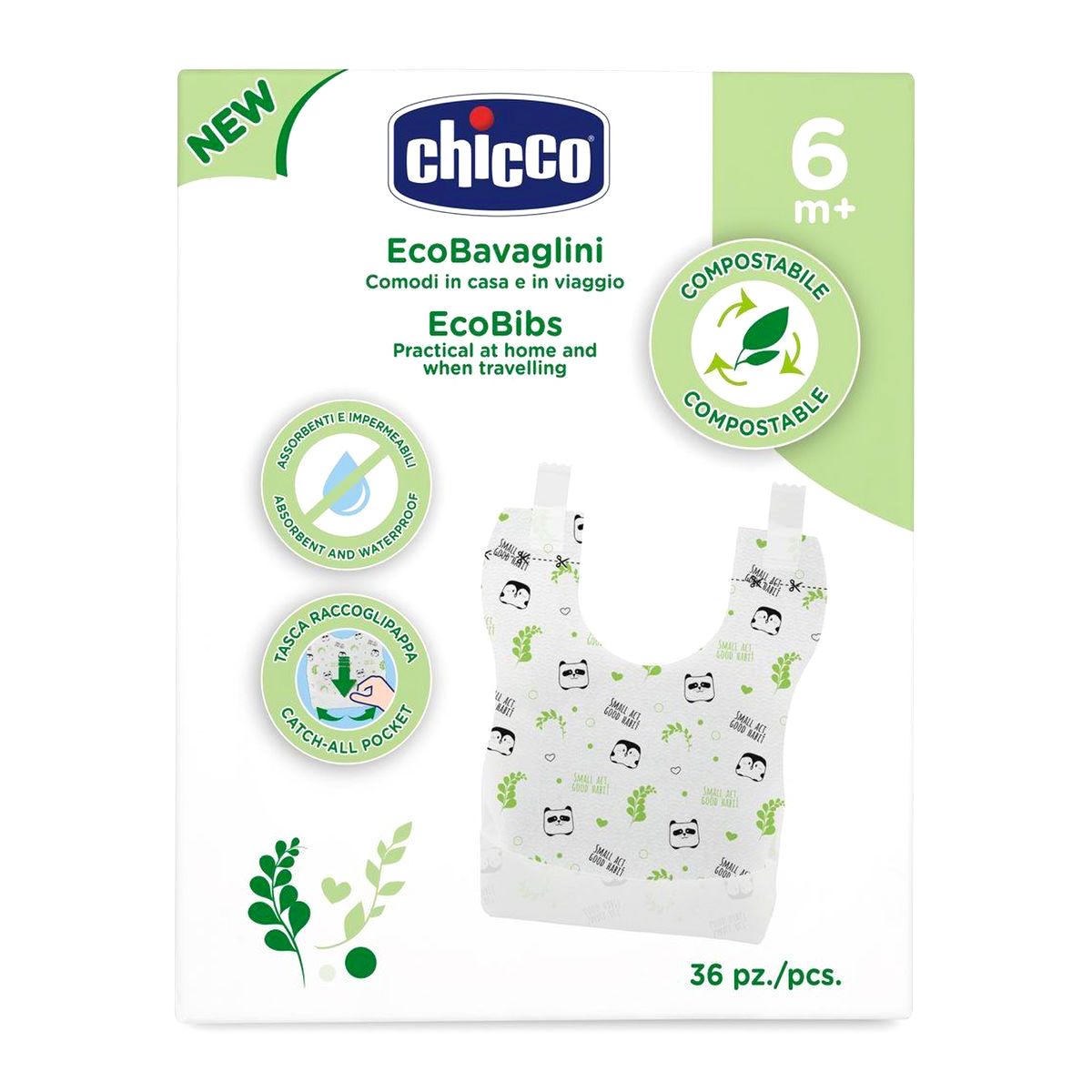 Chicco Bavaglini Mono utilizzo Compostabili 36 Pezzi