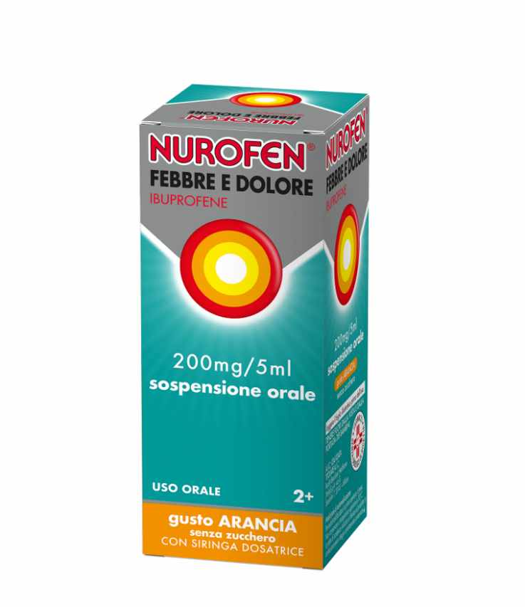 Nurofen Febbre E Dolore 200mg/5ml Sospensione Orale Senza Zucchero Gusto Arancia Siringa Dosatore 100ml