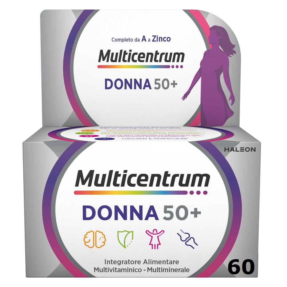 Multicentrum Donna 50+ Integratore multivitamine Multiminerale Calcio Ferro Acido Folico 60 Compresse