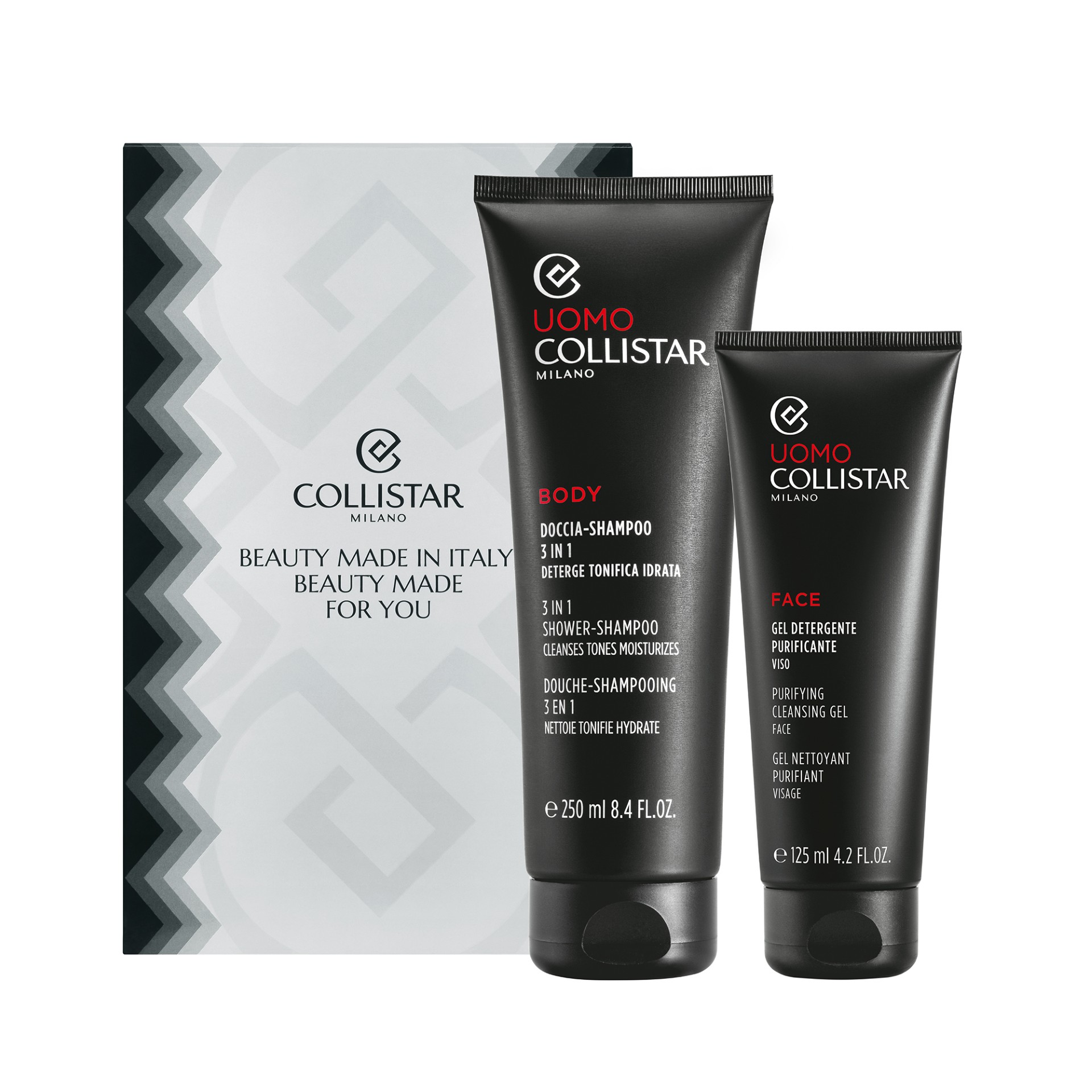 image - 990231084 - Set completo per la routine uomo che combina un doccia-shampoo 3in1 per detergere corpo e capelli con un gel viso purificante al carbone, ideale per rimuovere impurit&agrave; e sebo. - 4886144_1.jpg