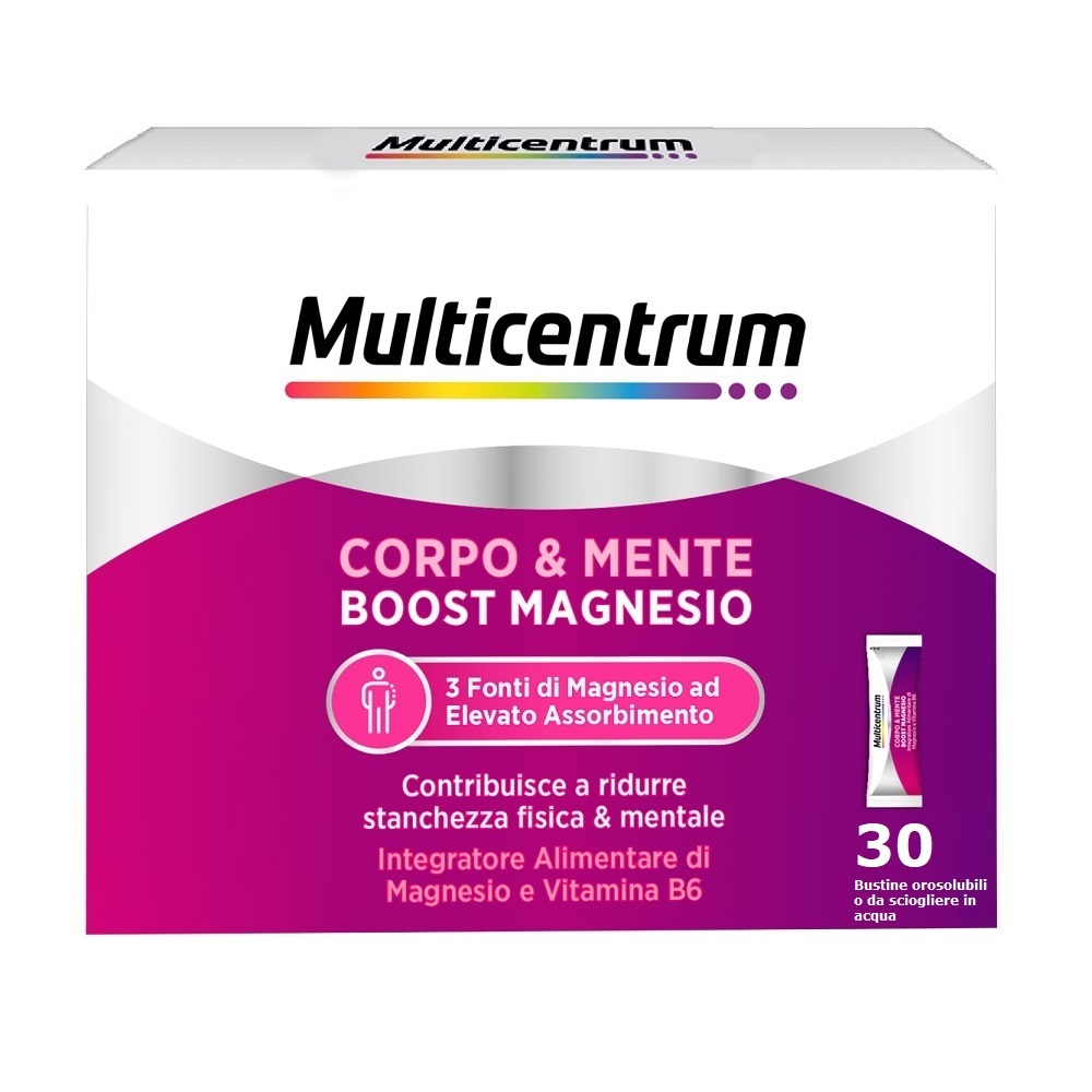 Multicentrum Boost Magnesio Integratore Vitamina B6 Magnesio Pidolato Stanchezza 30 Bustine