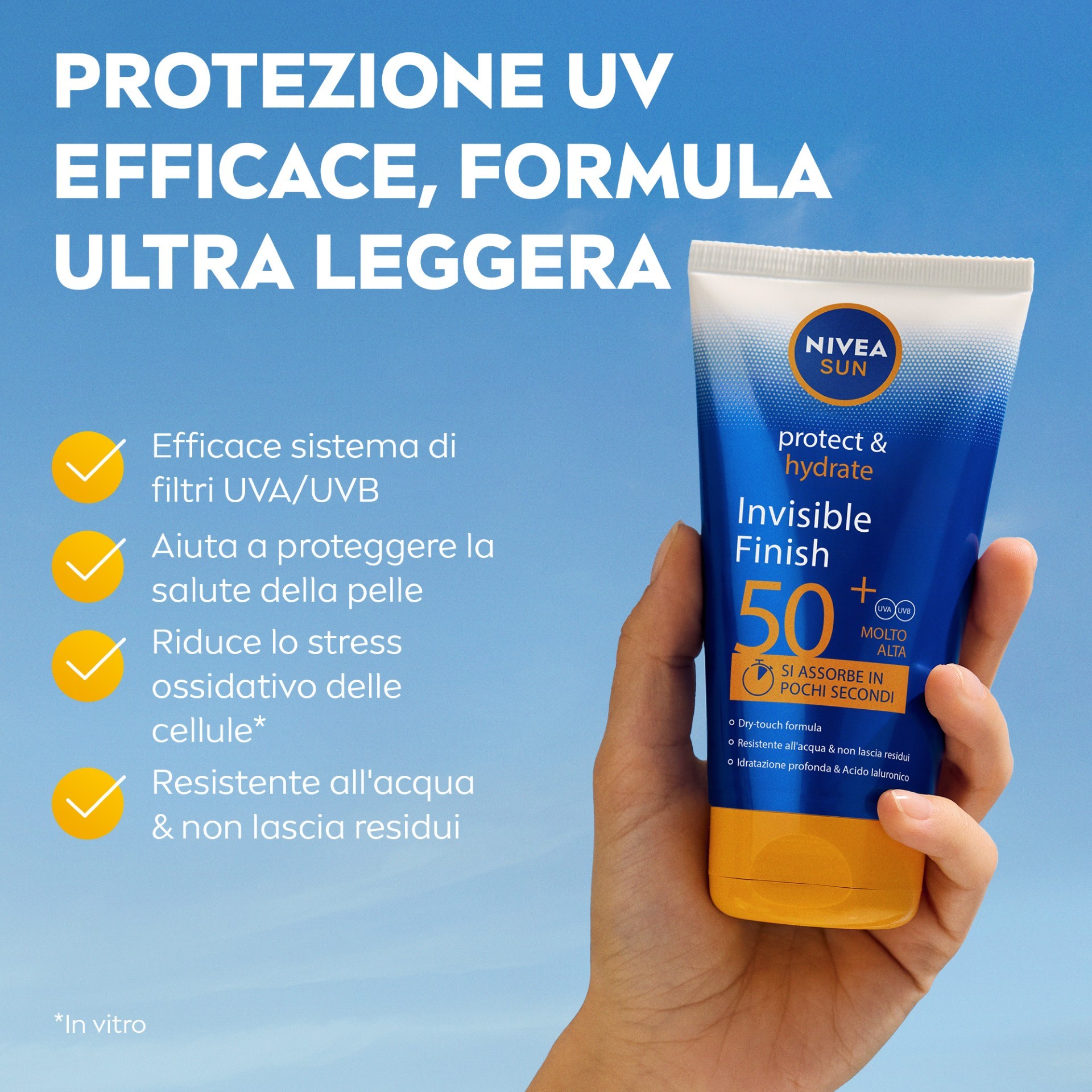 image - 950221034 - Crema solare SPF50+ con formula dry-touch, offre protezione elevata UVA/UVB. Resistente all'acqua, non unge e non lascia residui. Garantisce idratazione profonda grazie all' acido ialuronico , proteggendo la salute della pelle. - 4814464_3.jpg