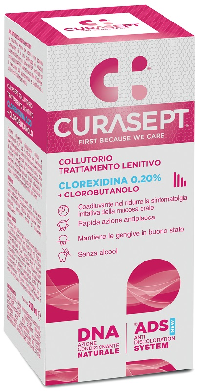 Curasept Collutorio Clorexidina + Clorobutanolo Ads Dna Trattamento Lenitivo 0.20% 200ml