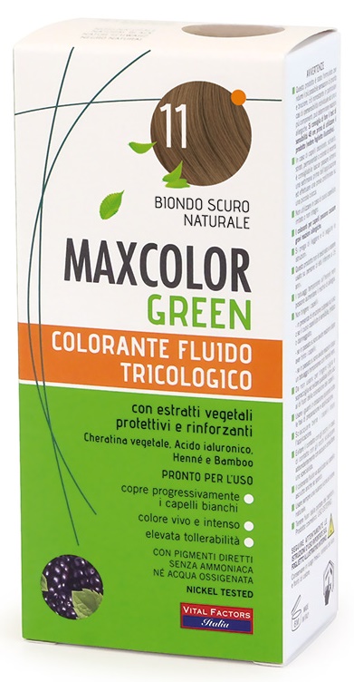 Maxcolor Green Colorante Fluido Tricologico 11 Biondo Scuro Naturale 75ml + Balsamo 15ml