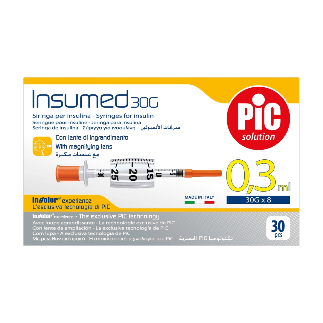 906033978 - SIRINGA PER INSULINA PIC INSUMED 0,3 ML 100 UI SPAZIO ZERO AGO 30 GAUGE 8 MM 3 SACCHETTI DA 10 PEZZI - 7866413_2.jpg