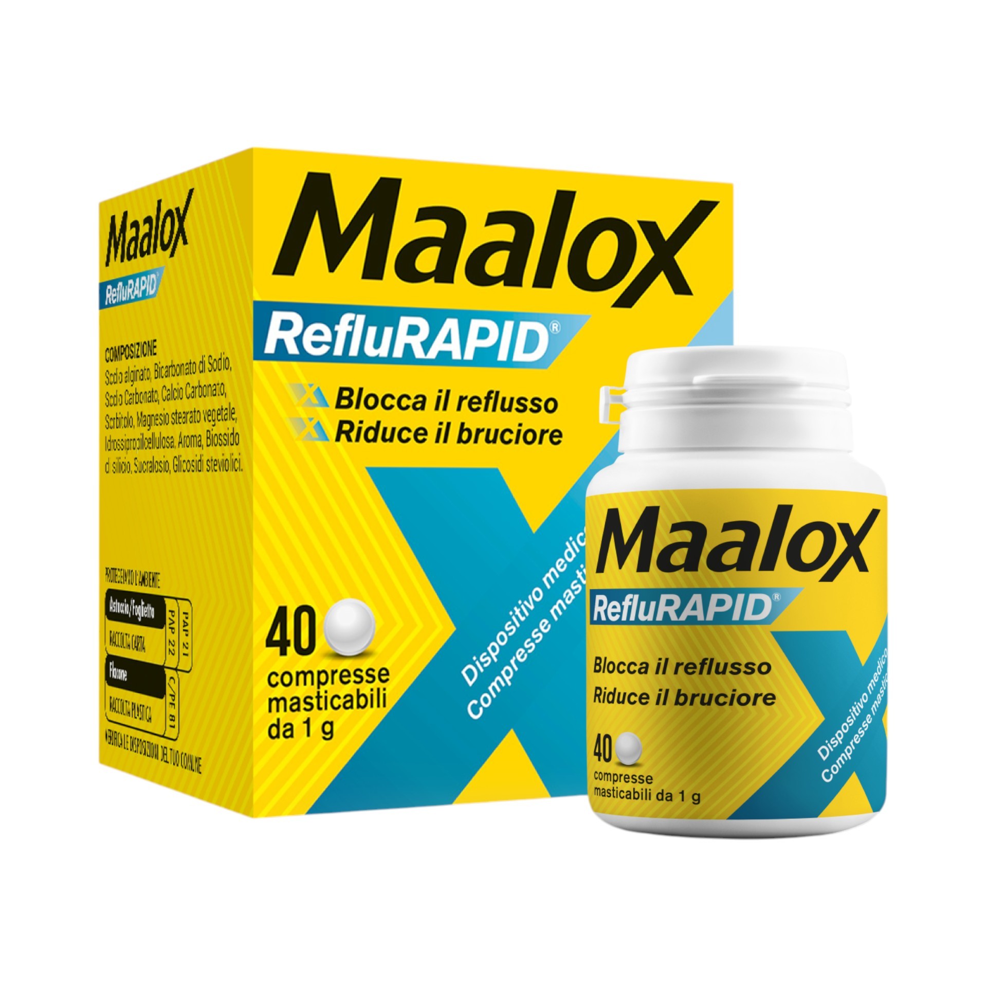 Maalox Reflurapid Blocca Il Reflusso Riduce Il Bruciore 40 Compresse