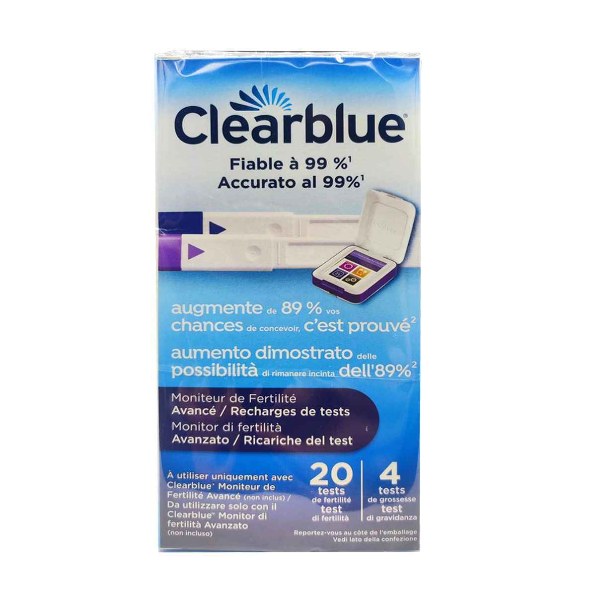 Clearblue Ricariche Per Monitor Di Fertilità Avanzato Clearblue: Confezione Con 20 Test Di Fertilità E 4 Test Di Gravidanza