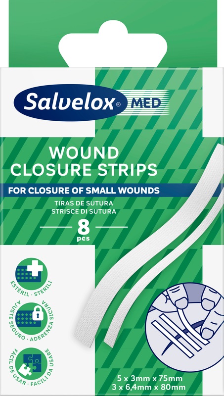 Salvelox Med Wound Closure Strips 5x3x75mm + 3x6,4x80mm 8 Pezzi