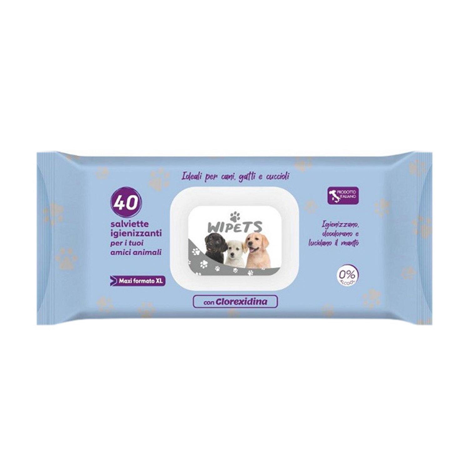 image - 986914303 - Salviettine detergenti per animali con clorexidina, confezione da 40 pezzi, ideali per una pulizia rapida e pratica del pelo e delle zampe. - 0006994_3.jpg