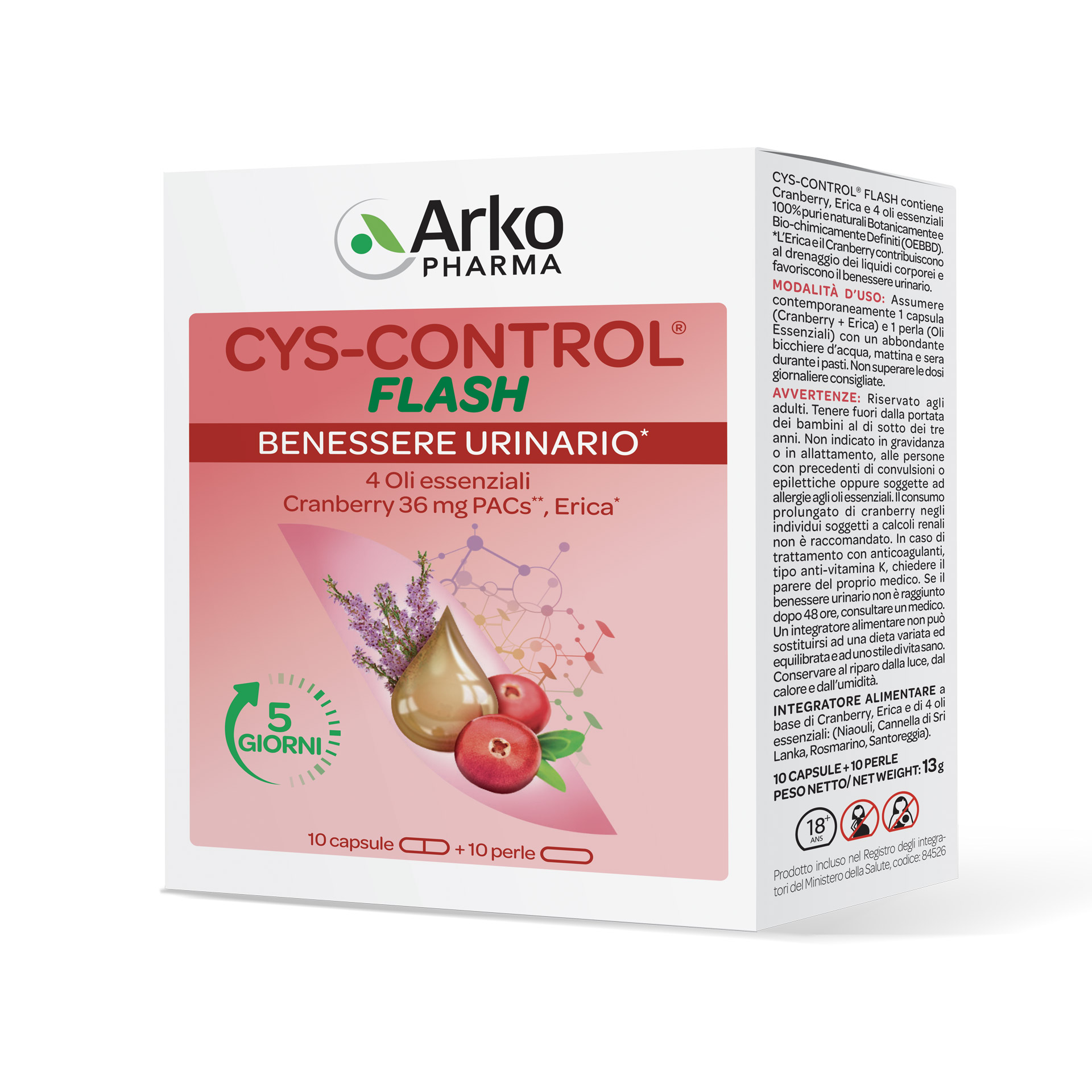 Arkopharma Cys-control Flash Integratore Benessere Urinario 20 Capsule