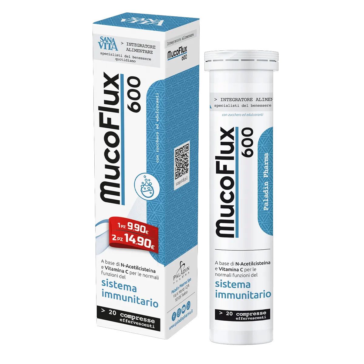 Sanavita Mucoflux 600 Integratore difese immunitarie 20 Capsule Effervescenti