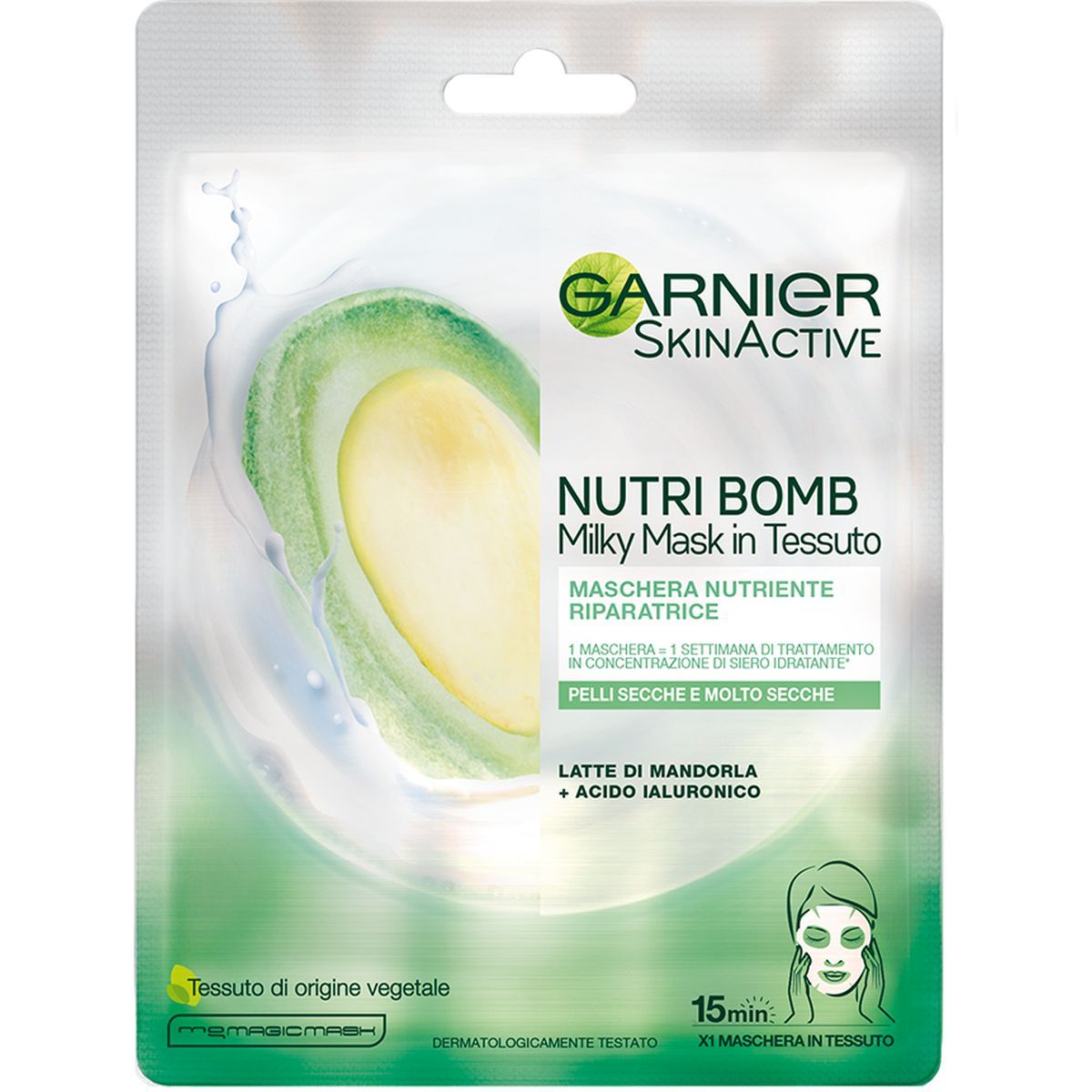 Garnier Maschera Tessuto Nutribomb Latte Di Mandorla E Acido Ialuronico Nutriente Riparatrice 28g