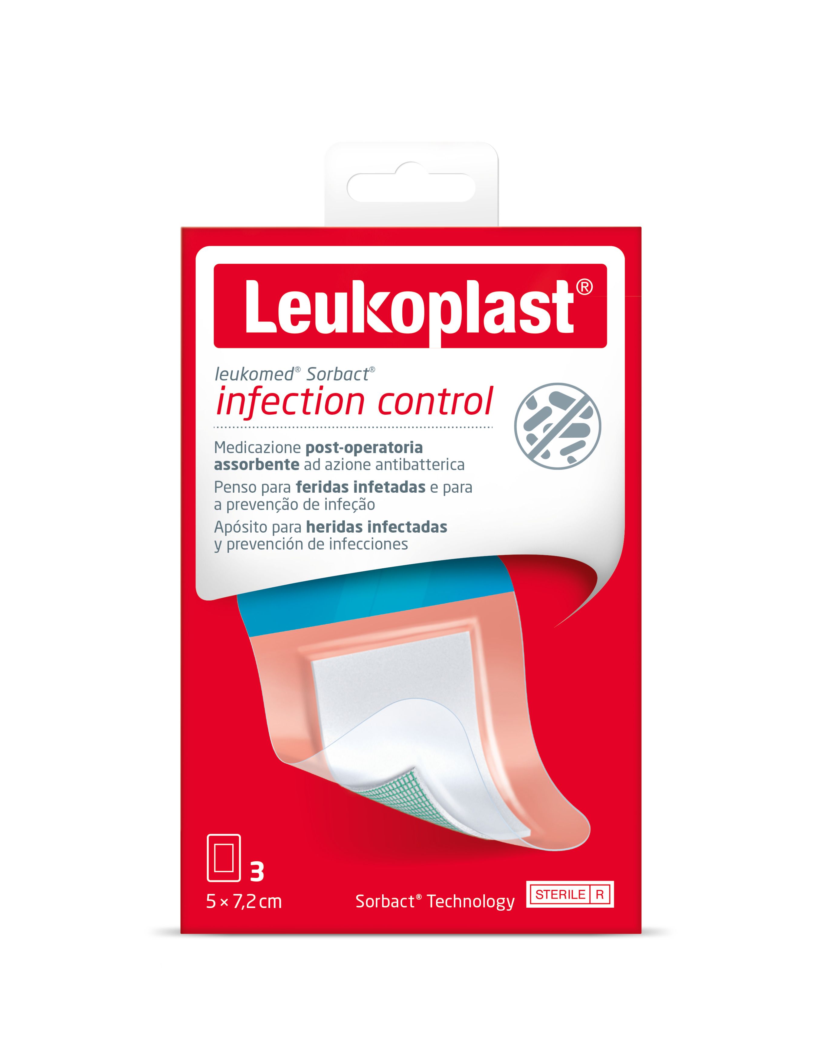 Leukplast Sorbact Infection Control 5x7,2cm 3 Pezzi