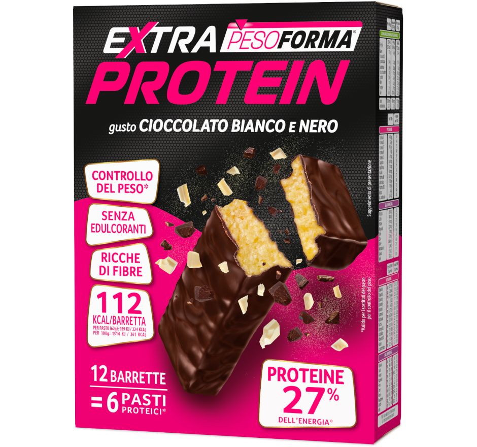 Pesoforma Extra Barretta proteicarette Cioccolato Bianco E Nero 12 Pezzi