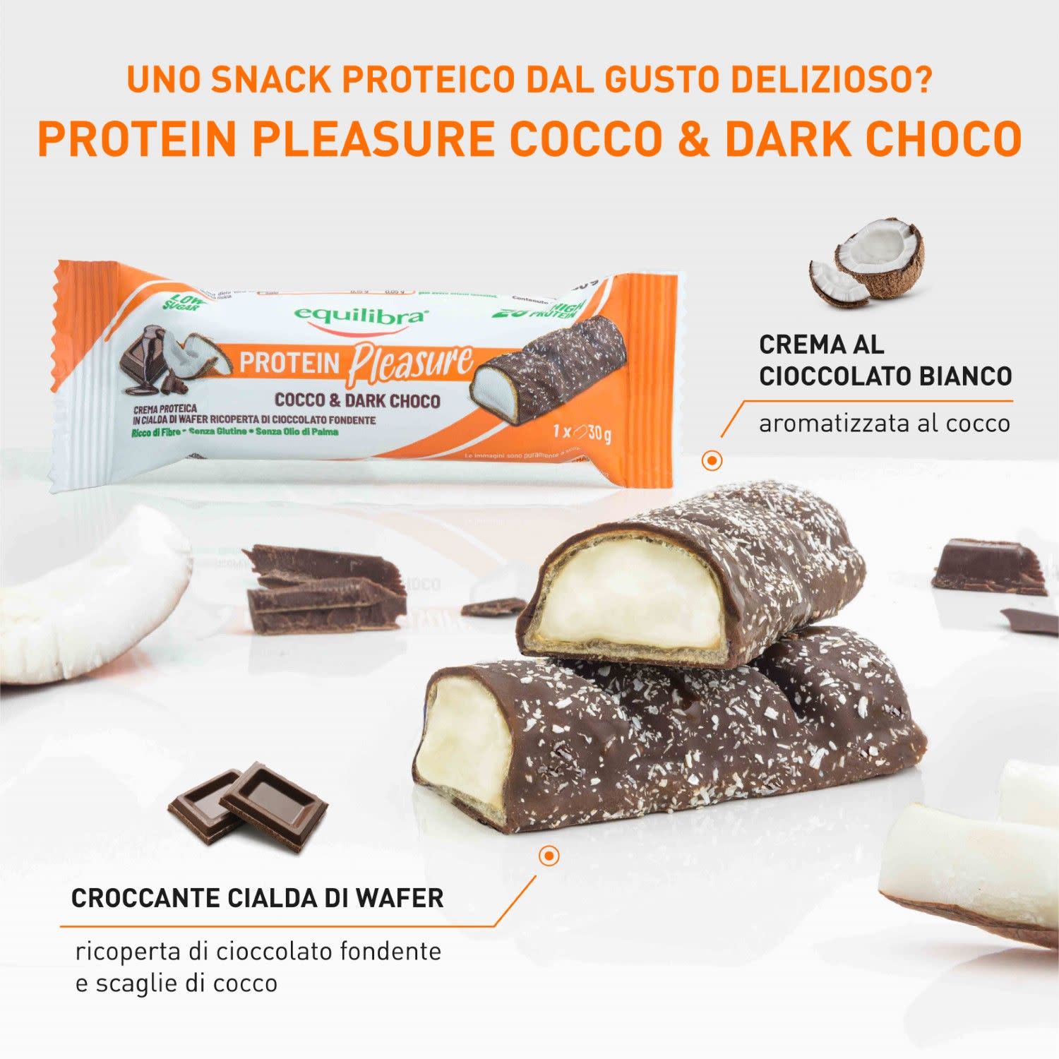 Equilibra Protein Pleasure Cocco Dark Choco 30g - Top Farmacia