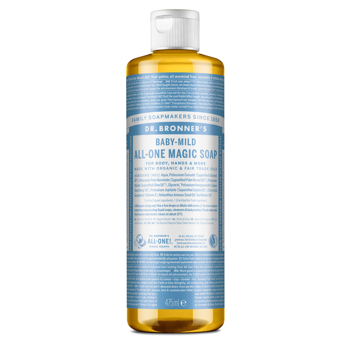 Dr. Bronner's 18 In 1 Liquid Soap Unscented 475ml