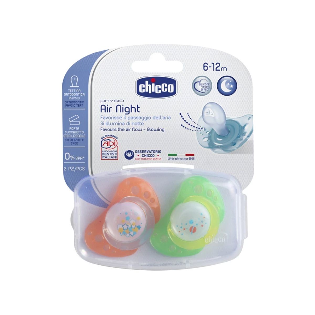 Chicco Succhietto Air Lumi Silicone 6-16 Mesi 2 Pezzi