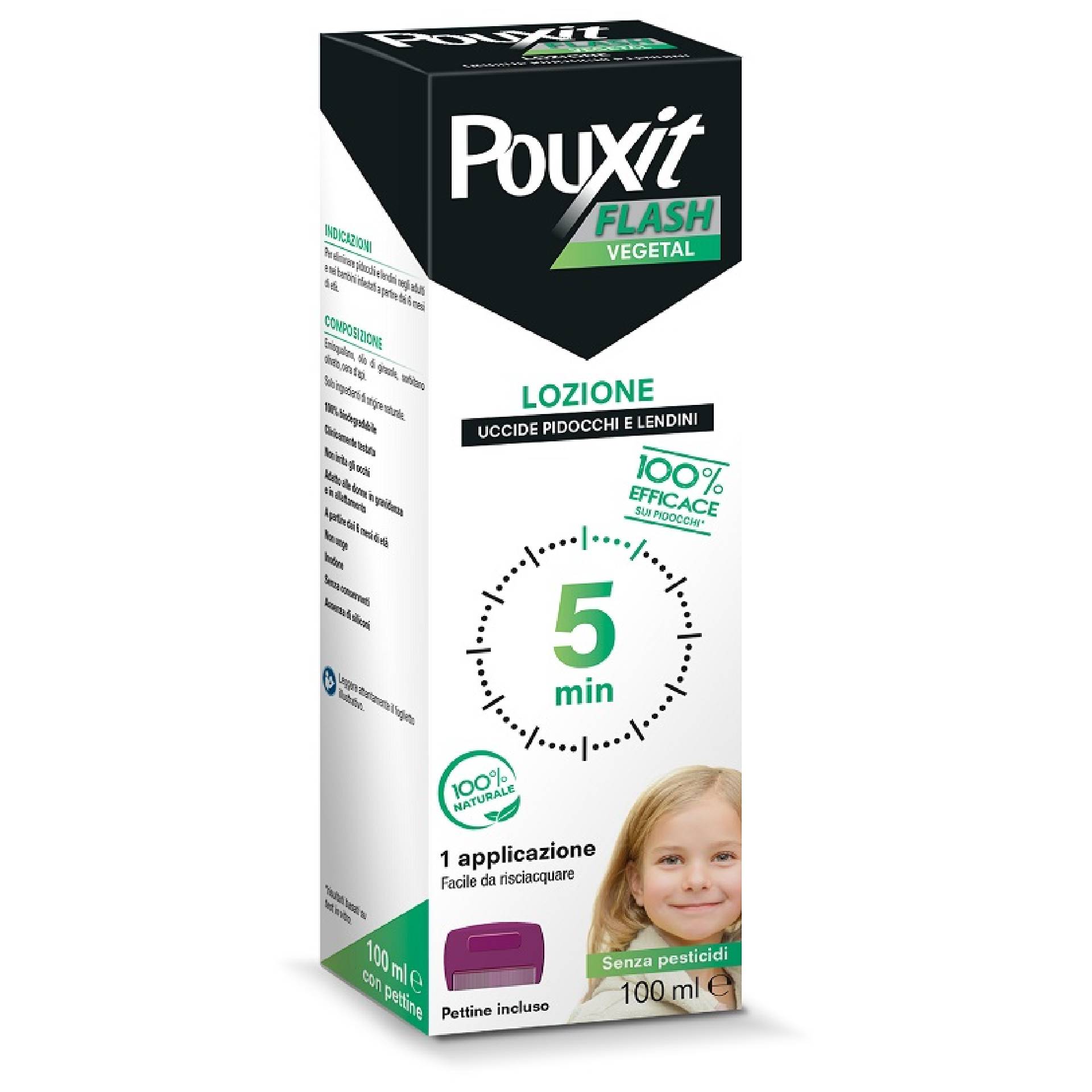 Pouxit Flash Vegetal Lozione Pidocchi E Lendini Con Pettine 100ml