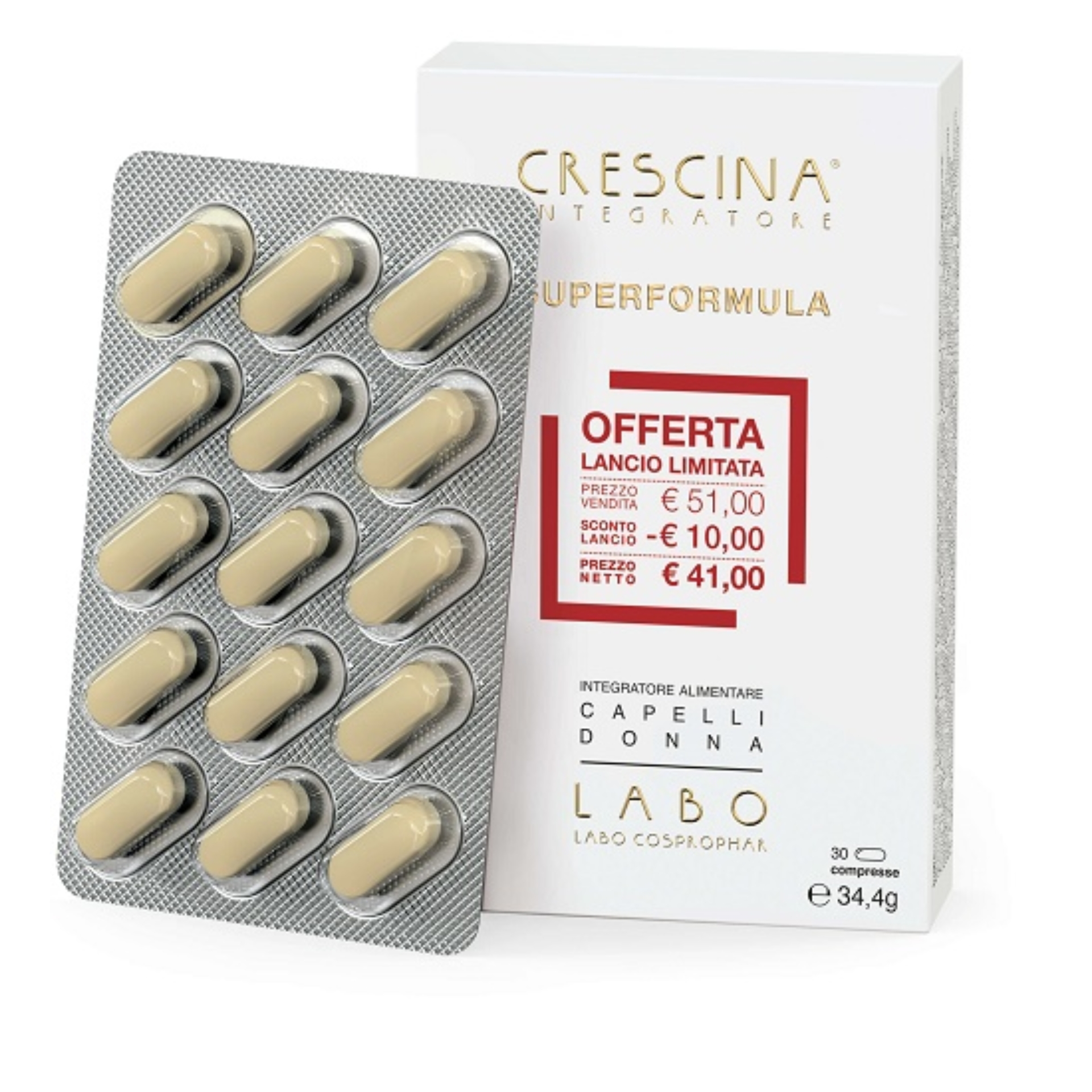 950908121 - CRESCINA INTEGRATORE RI-CRESCITA SUPERFORMULA DONNA 30 COMPRESS 30 G - 4848924_1.jpg