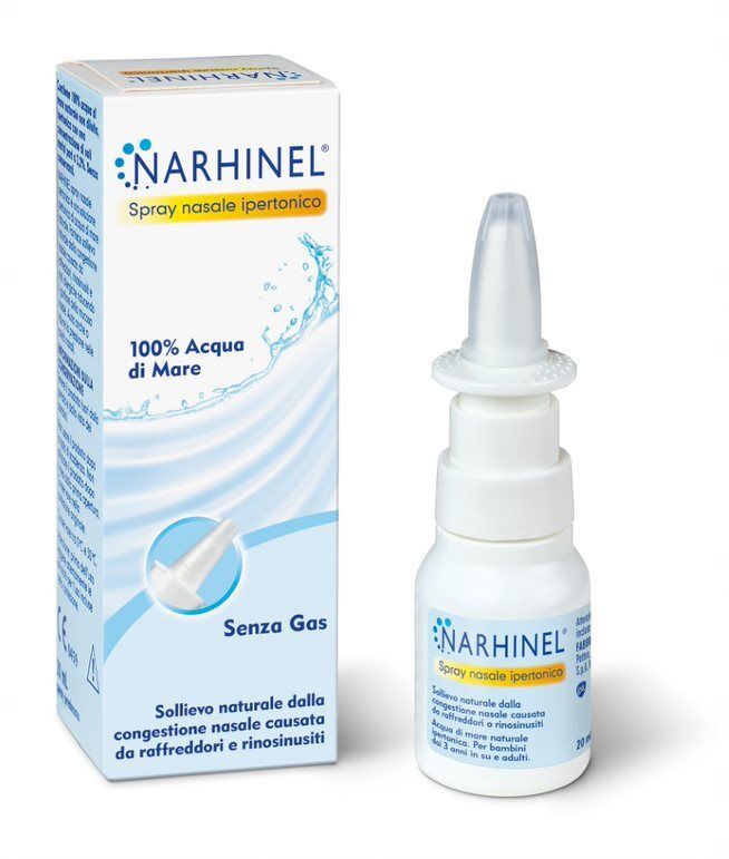 Narhinel Spray per il naso Ipertonico Decongestionante Naso Chiuso Da Raffreddore Con Acqua Di Mare 20ml