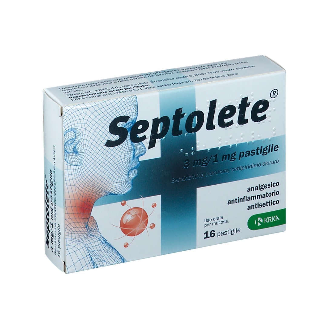 image - 043735024 - Pastiglie con aroma di eucalipto, contenenti 3mg di benzidamina cloridrato e 1mg di cetilpiridinio cloruro, per il trattamento di irritazioni della gola e della bocca. - 7879274_1.jpg