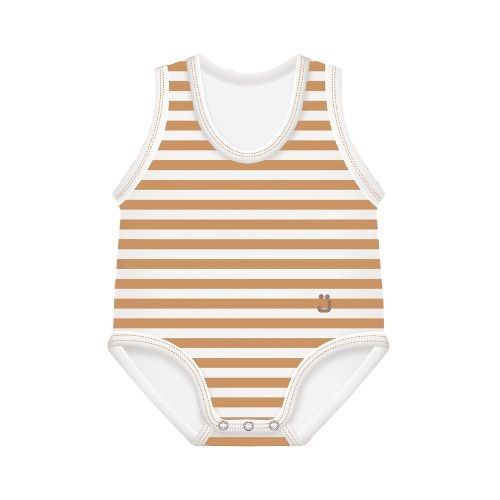 J Bimbi Body Neonato Estivo Fresco 0-36 Mesi Bio Cotton Righe Caramello Bianco 1 Pezzo