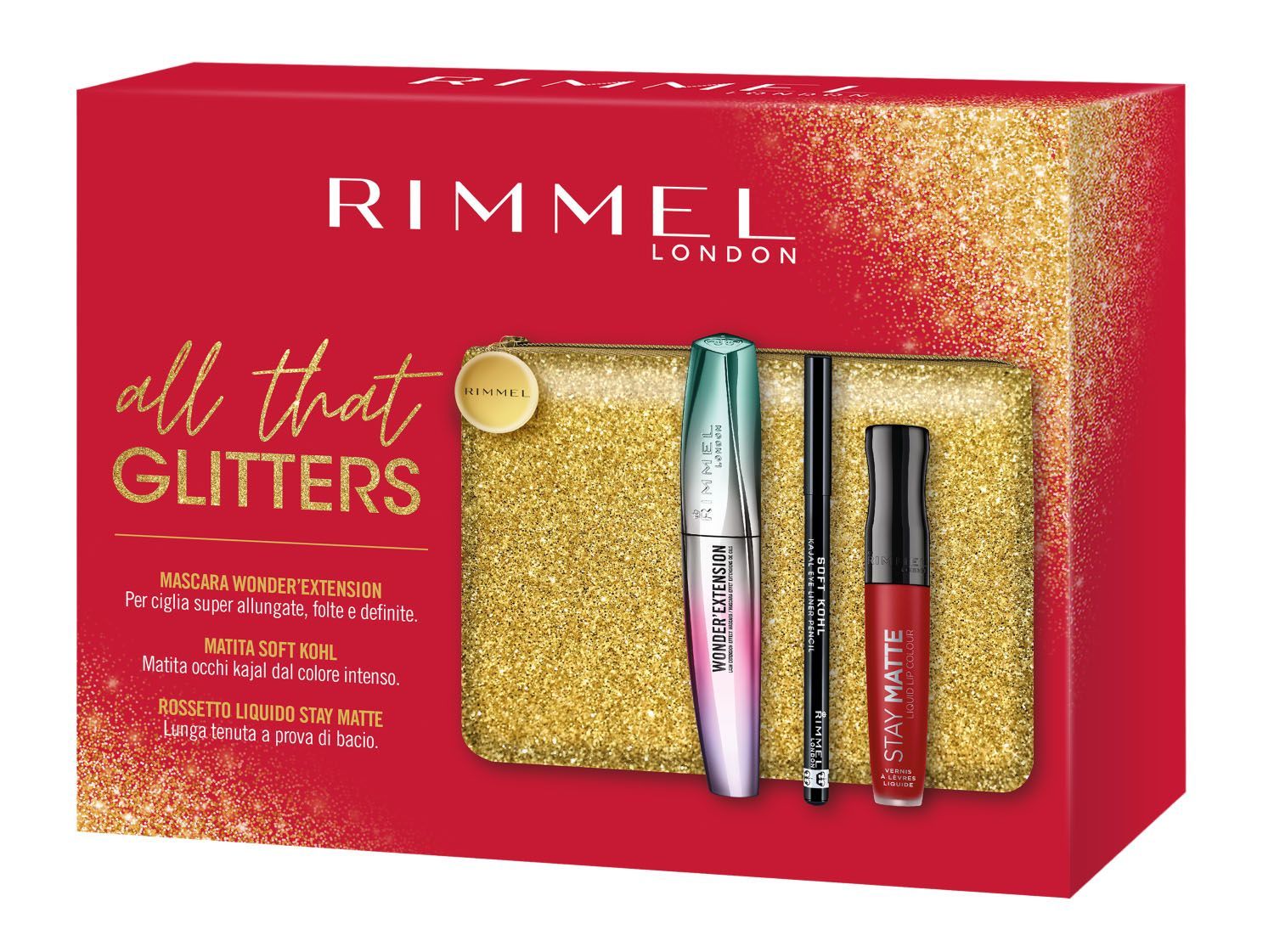 Rimmel London All That Glitters Pochette Mascara Kajal E Liquid Lip