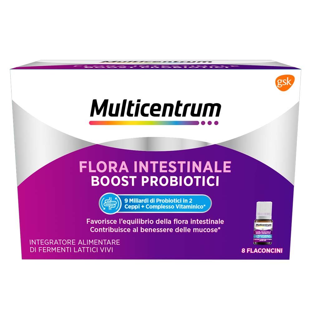 Multicentrum Flora Intestinale Boost Probiotici Integratore Fermenti Lattici Intestino 8 Flaconcini