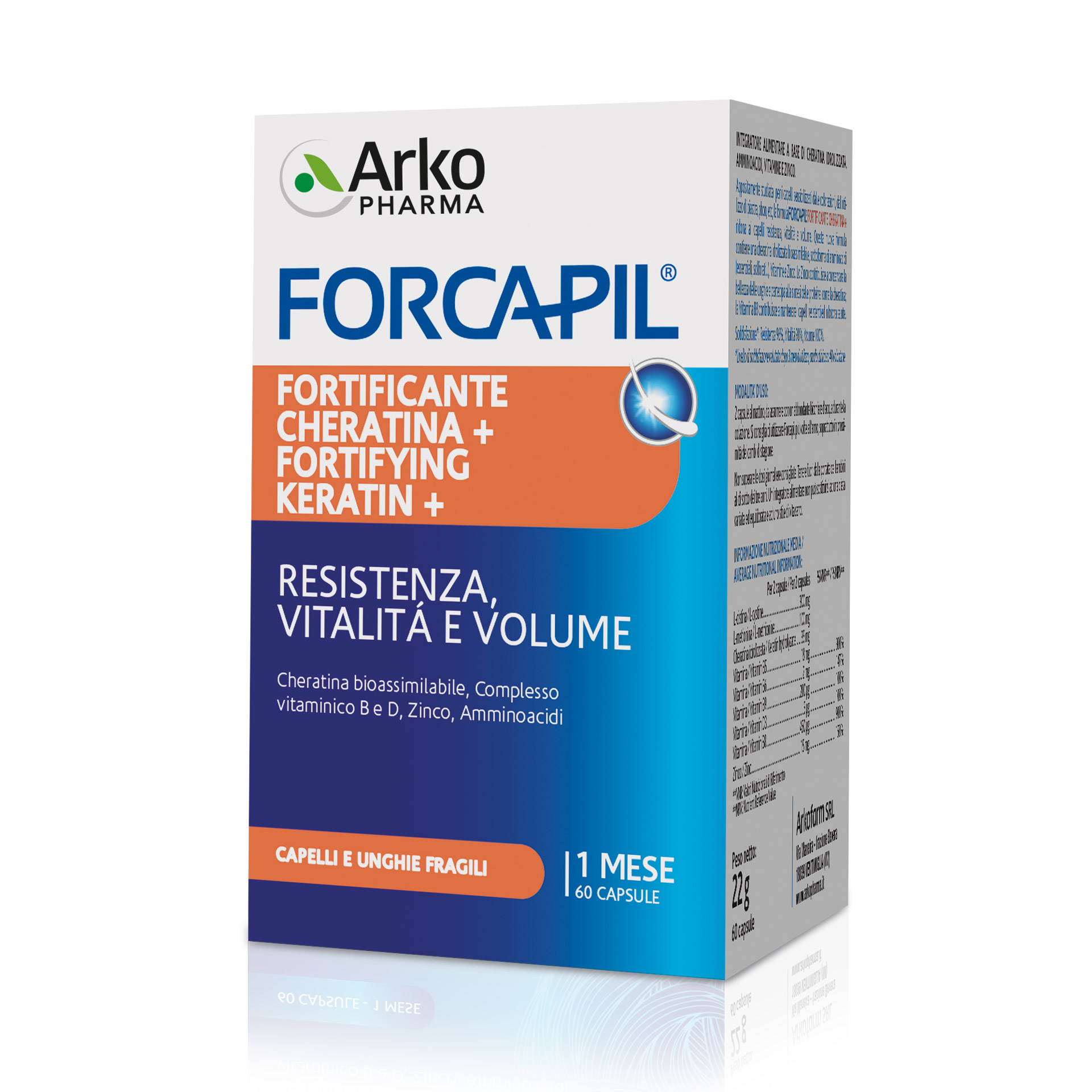 Arkopharma Forcapil Fortificante Cheratina Integratore Capelli Fragili 60 Capsule