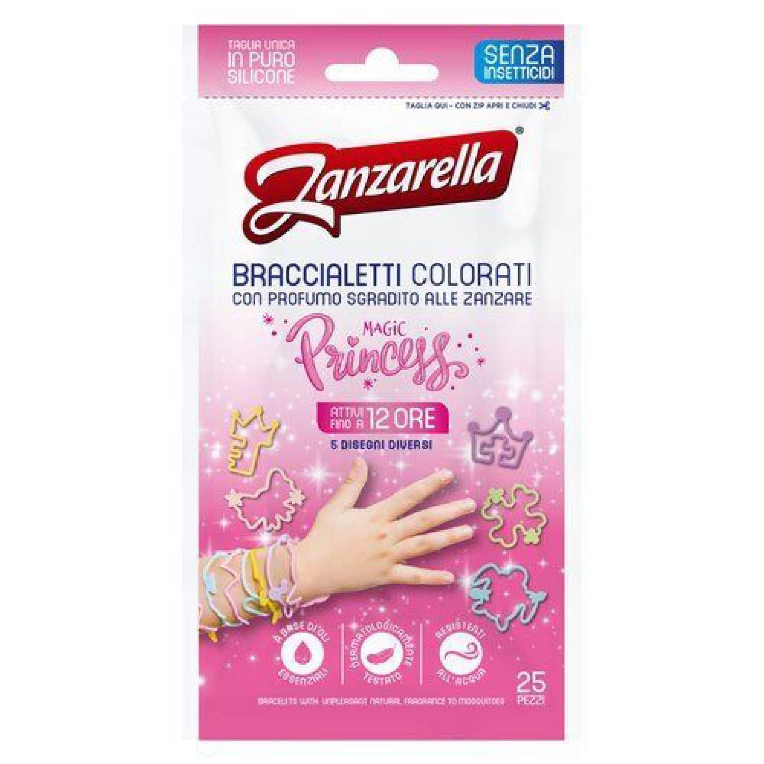 Zanzarella Z-protection Braccialetti Princess Contro le zanzare 25 Pezzi