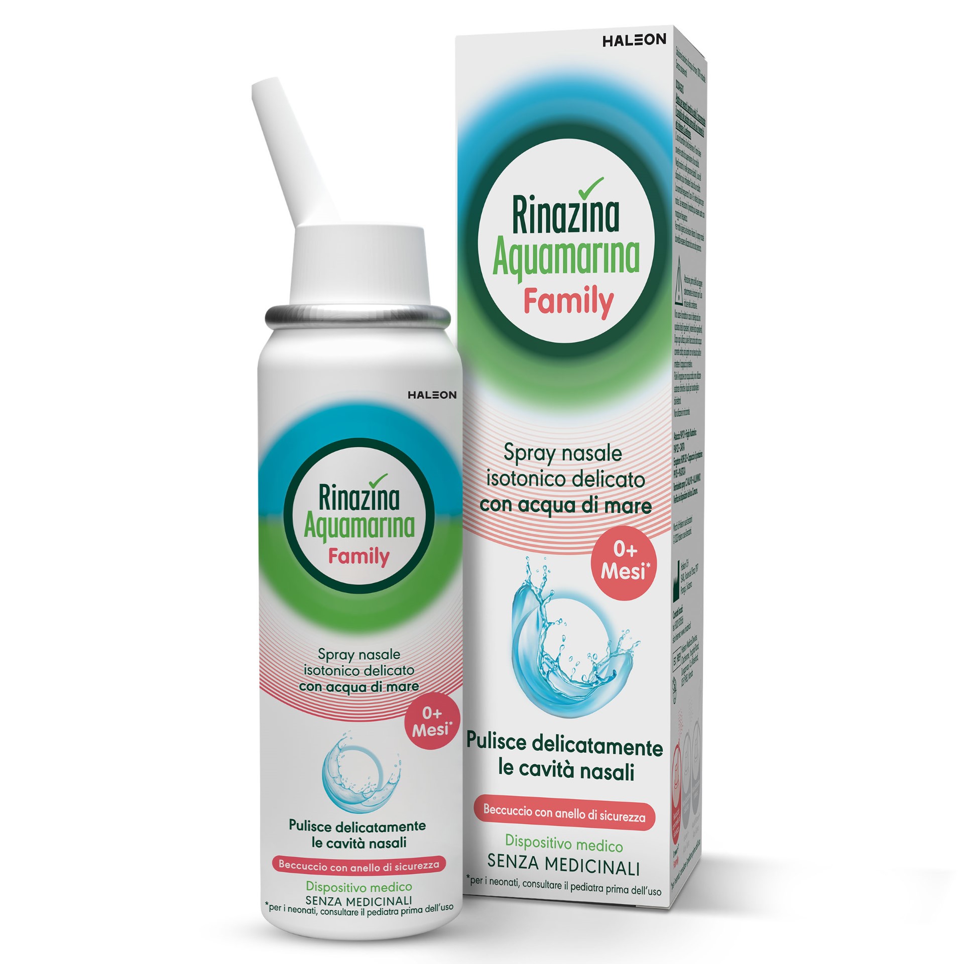 Rinazina Aquamarina Family Spray per il naso Isotonico Acqua Di Mare Lavaggi Nasali Neonati per Adulti 100ml