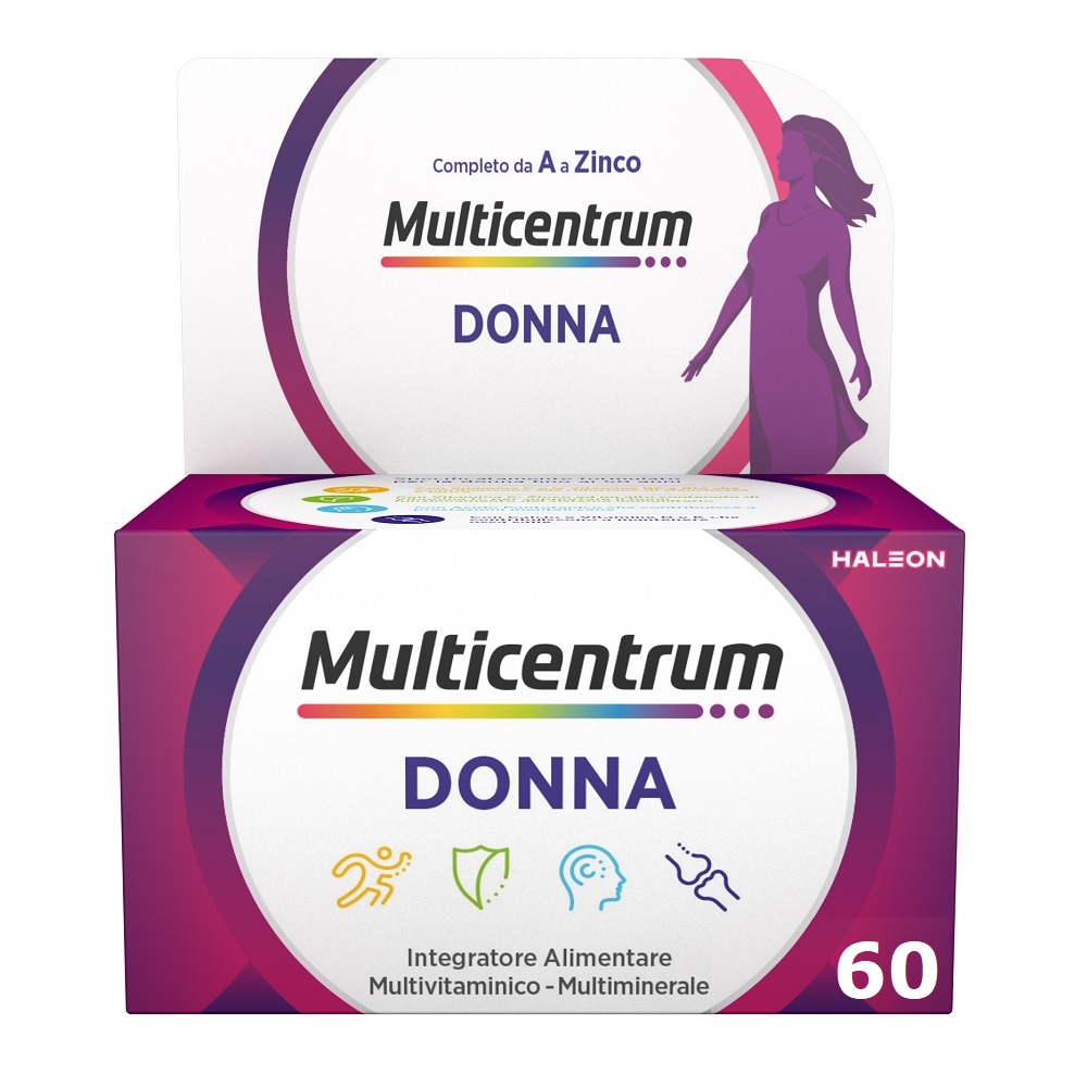 Multicentrum Donna Integratore multivitamine Vitamina D Calcio Ferro Acido Folico 60 Compresse