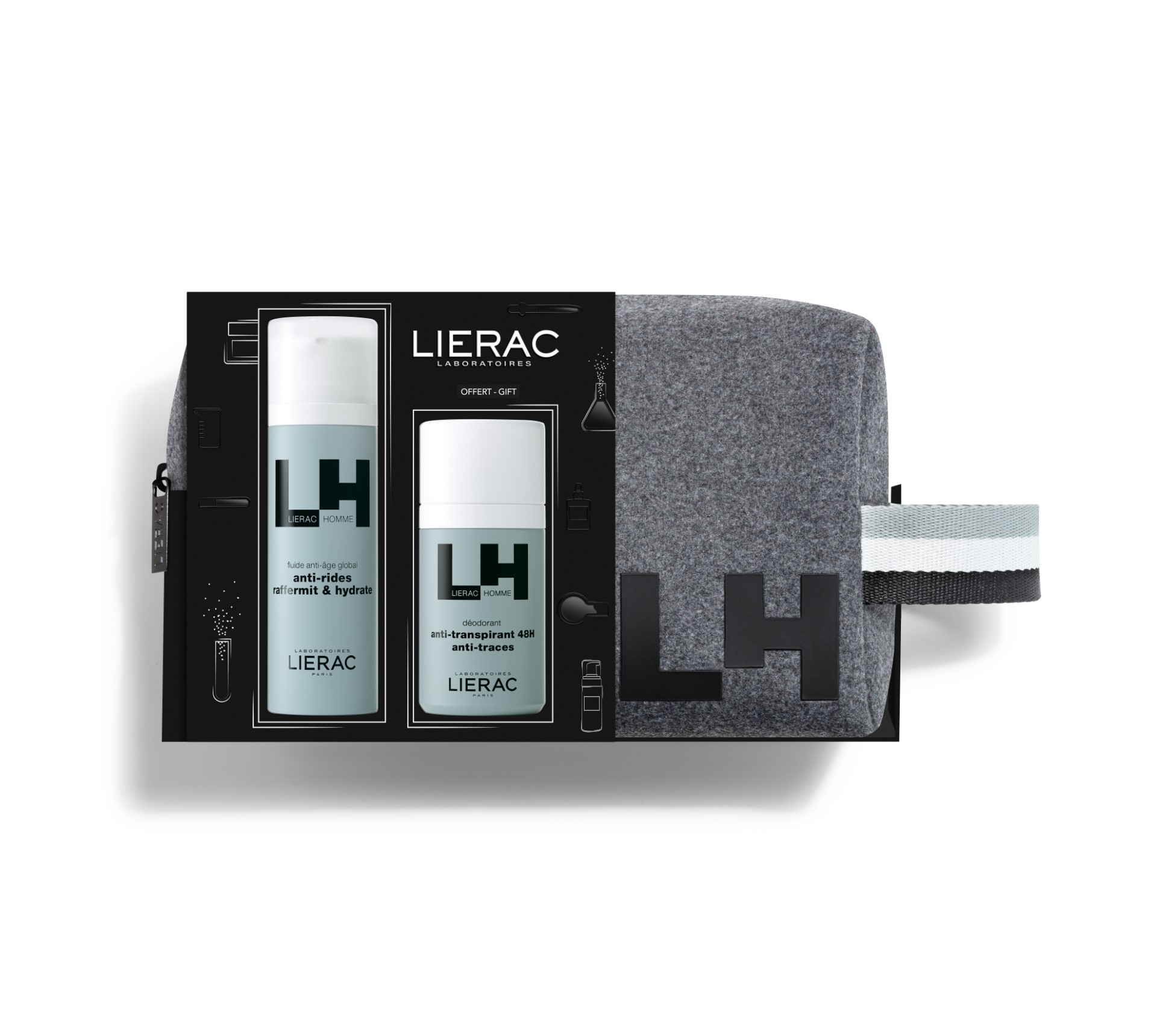 Lierac Homme Cofanetto Uomo Fluido Antiage 50ml + Deodorante 50ml+ Pochette