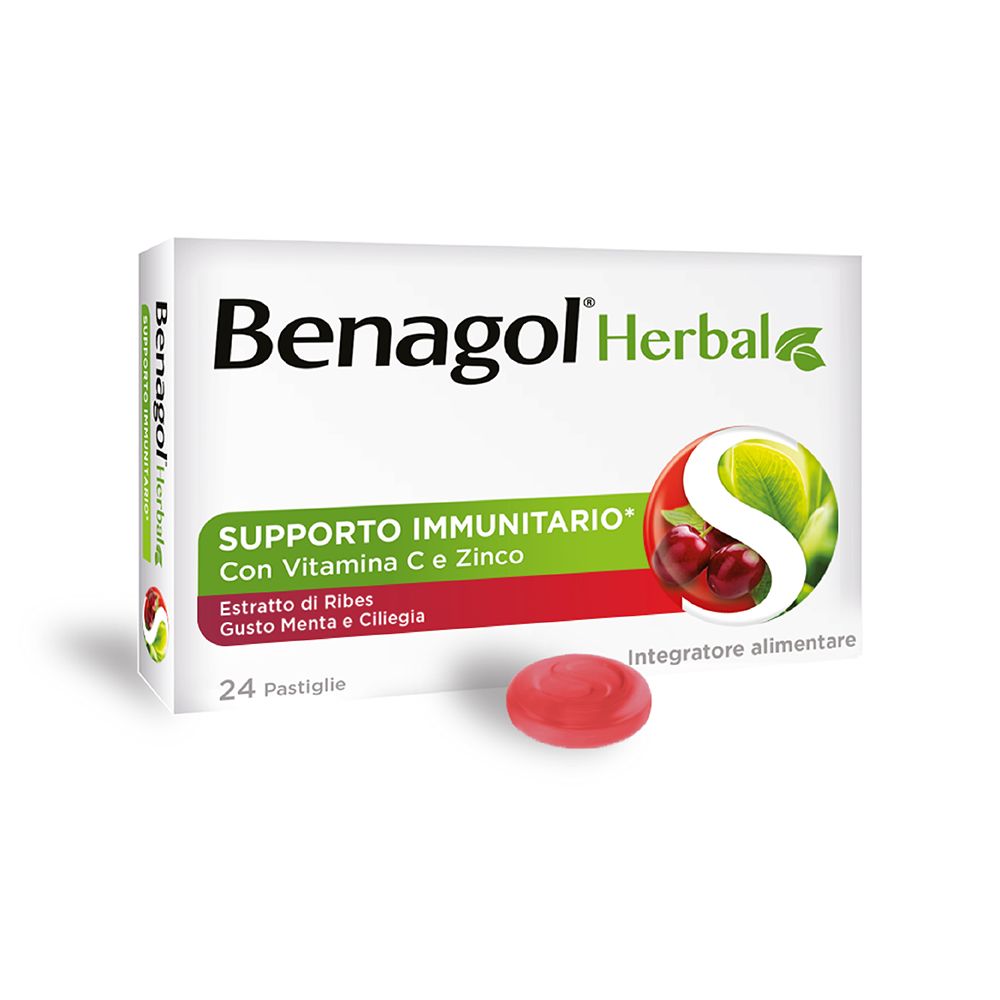 Benagol Herbal Menta Ciliegia Integratore immunostimolante 24 Pastiglie