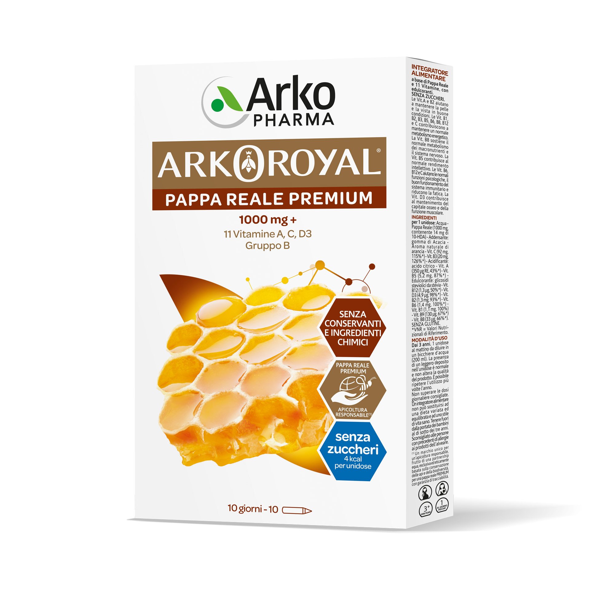 Arkoroyal Pappa Reale 1000mg + Vitamine Senza Zucchero 10 Fiale