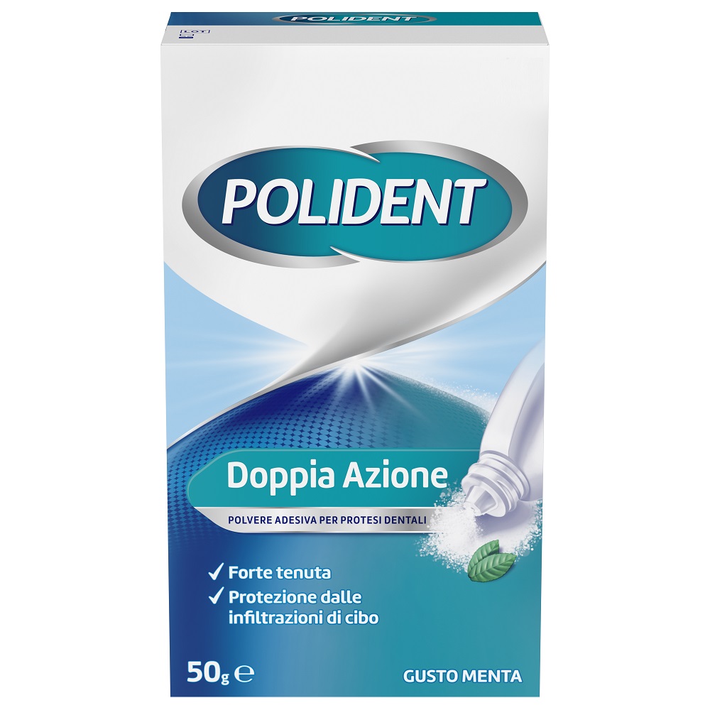 Polident Polvere Adesivo Per Protesi Dentale Tenuta Giornaliera Gusto Menta 50g