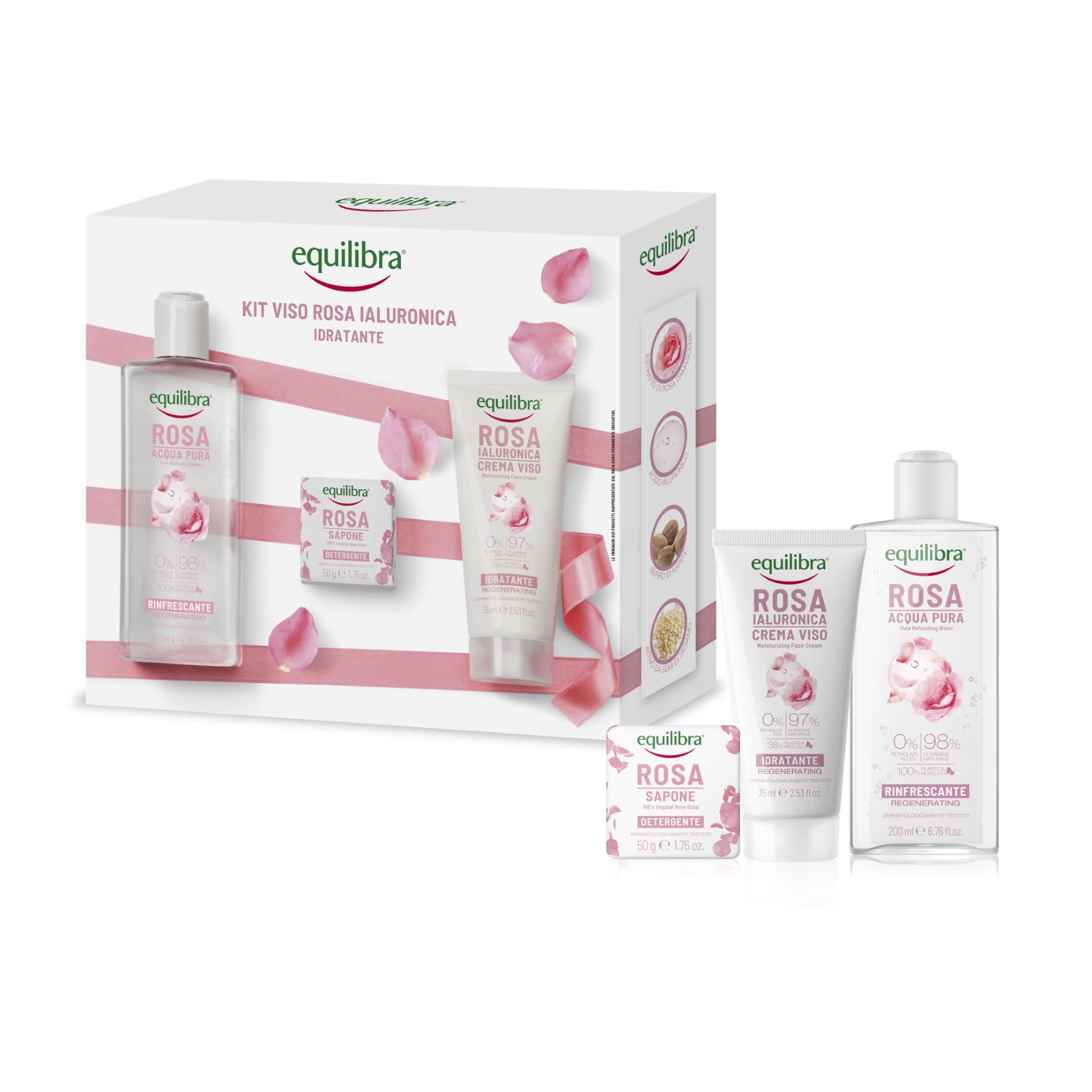 985495922 - EQUILIBRA VISO KIT ROSA IALURONICA IDRATANTE 1 ROSA ACQUA PURA RINFRESCANTE 200 ML + 1 ROSA SAPONE DETERGENTE 50 G + 1 ROSA IALURONICA CREMA VISO IDRATANTE 75 ML - 4753827_1.jpg