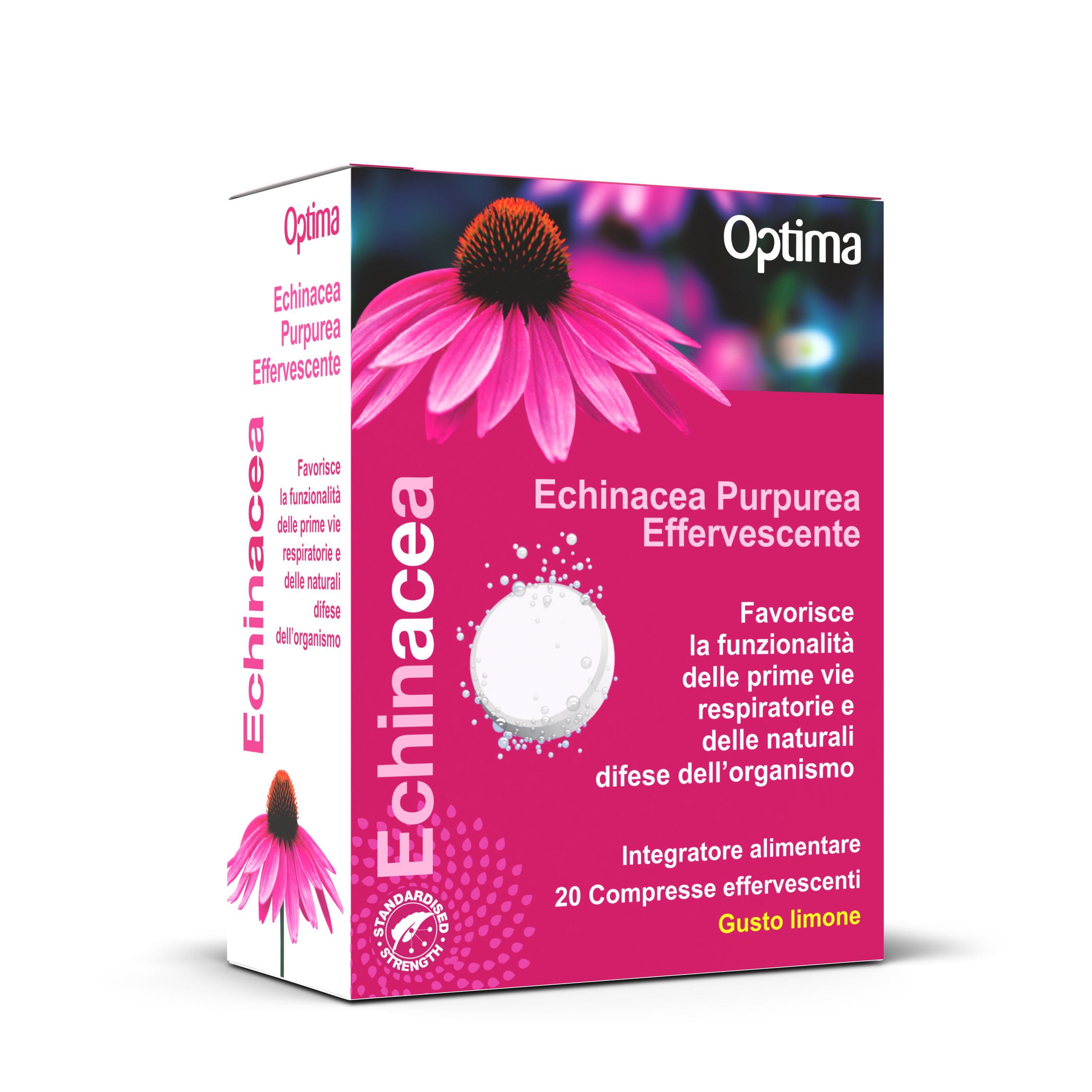 Optima Echinacea Purpurea Effervescente Integratore Vie Respiratorie Gusto Limone 20 Compresse