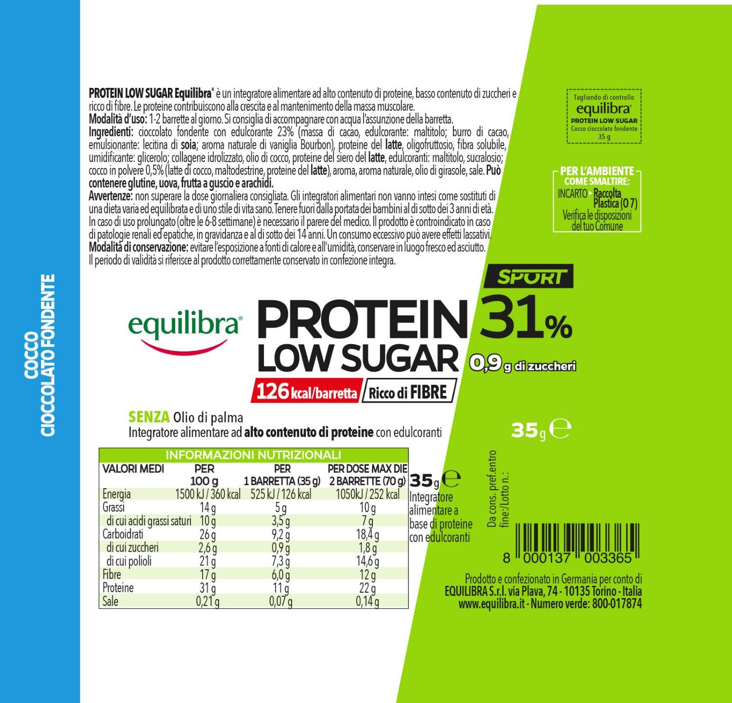 image - 976906139 - Equilibra Protein 31% Low Sugar Cocco e Cioccolato Fondente 35g - 4733871_3.jpg