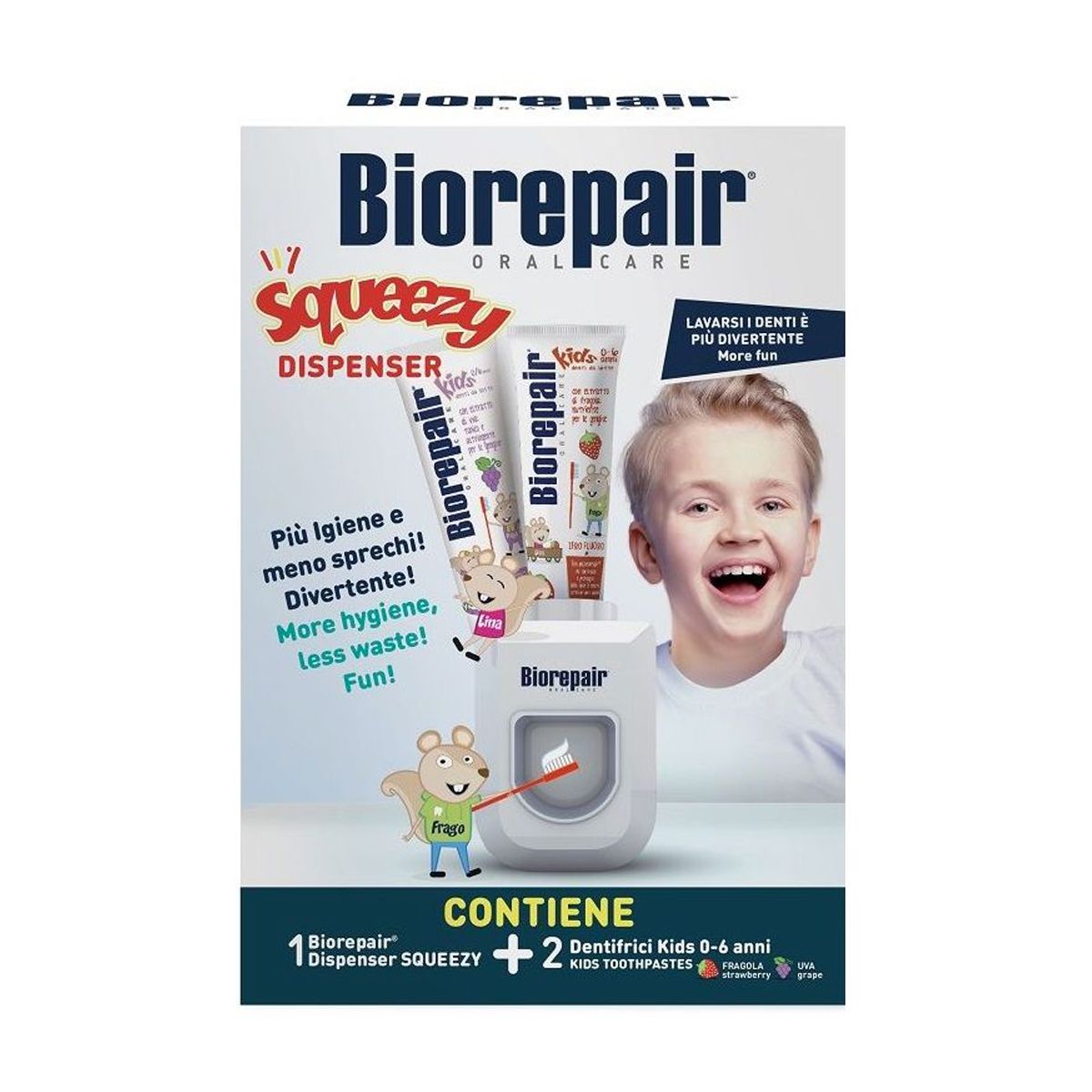 Biorepair Squeeze Kit Igiene Orale Dispenser + 2 Dentifrici Bambini